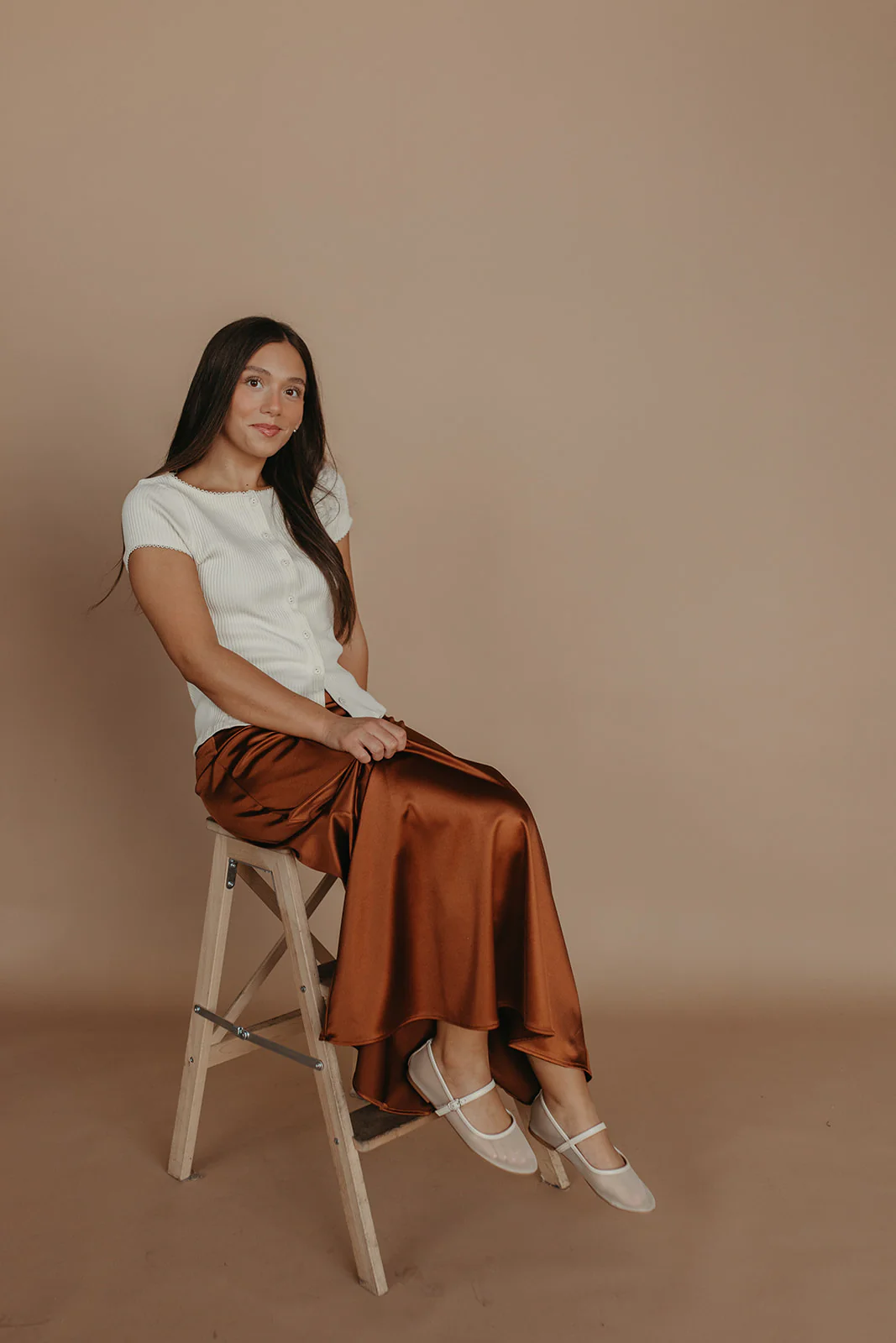 THE AIKO SATIN SKIRT IN CHOCOLATE - Image 7