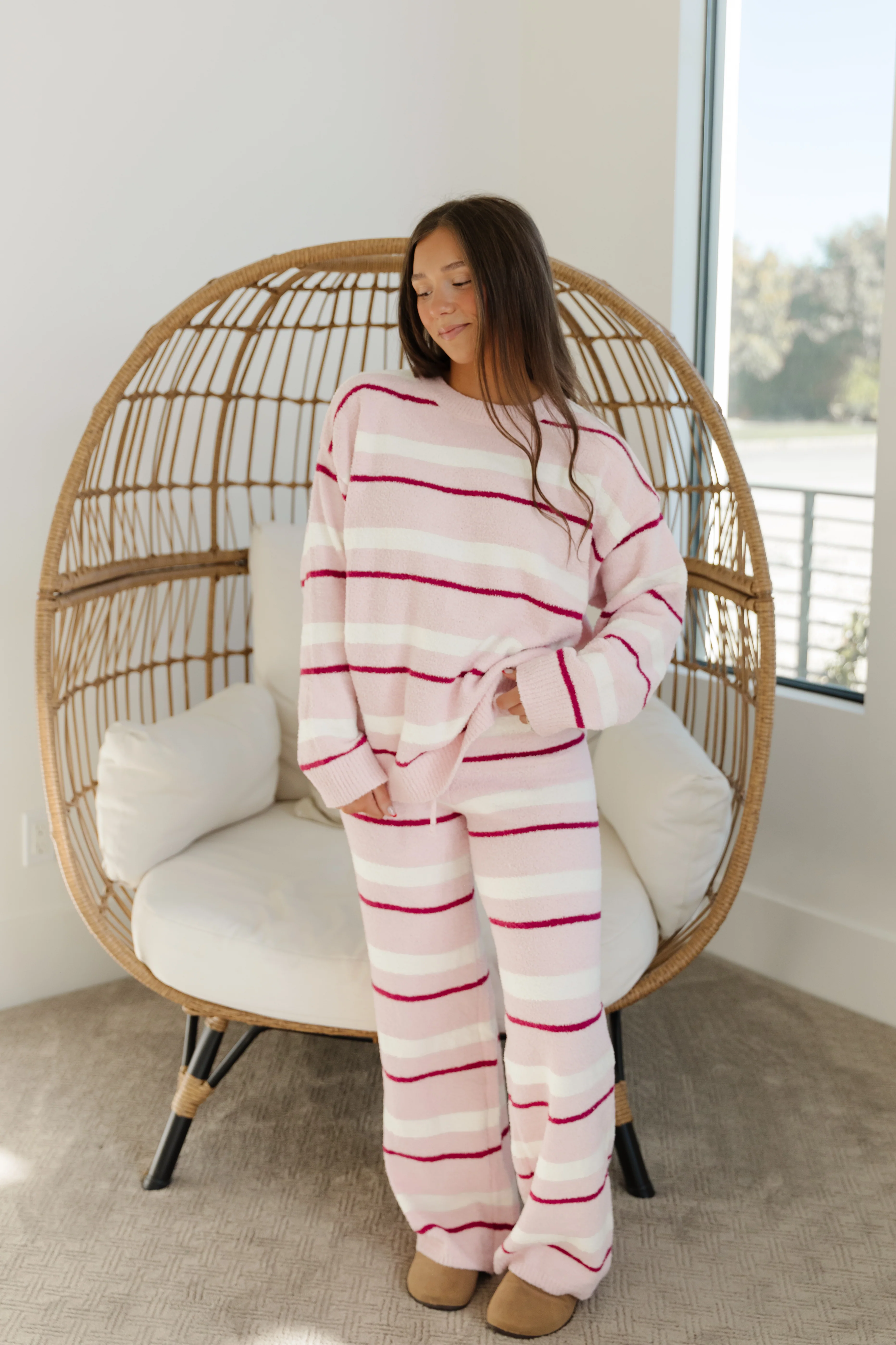 THE AIMIE COZY SWEATER SET IN PINK STRIPE - Image 2