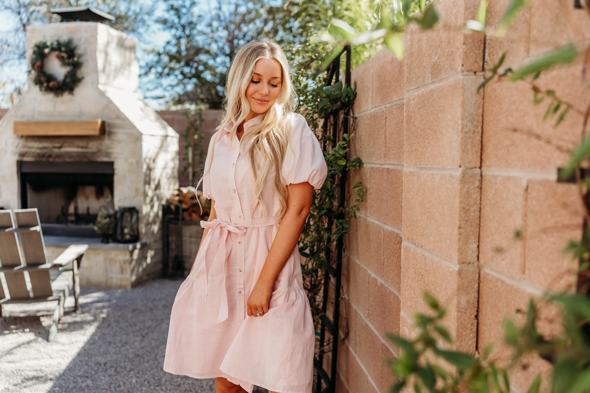 THE ALEXIS BUTTON FRONT DRESS IN PINK - Image 4