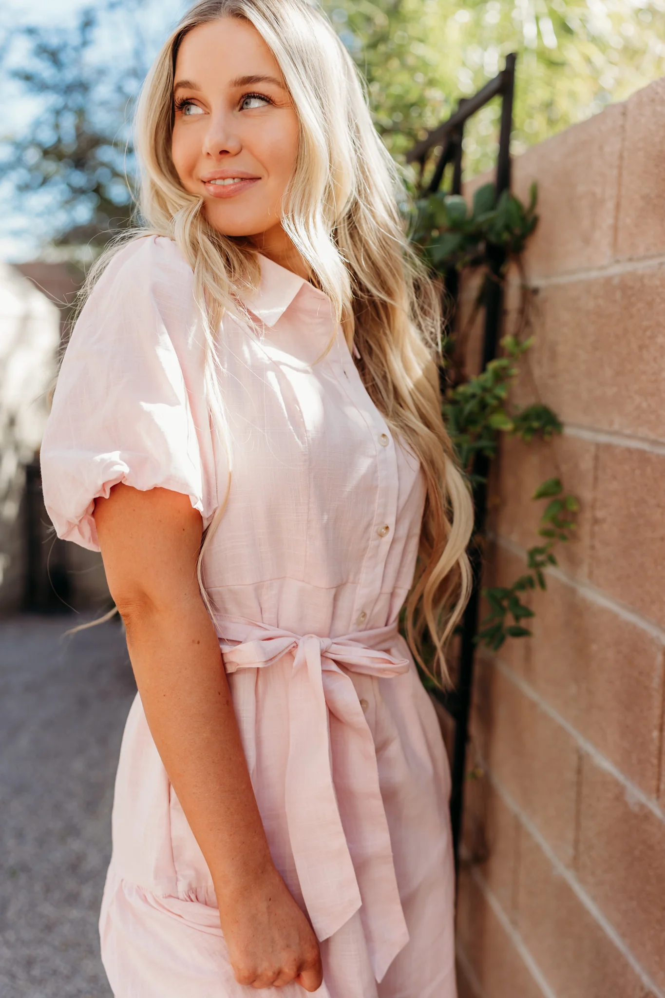 THE ALEXIS BUTTON FRONT DRESS IN PINK - Image 6