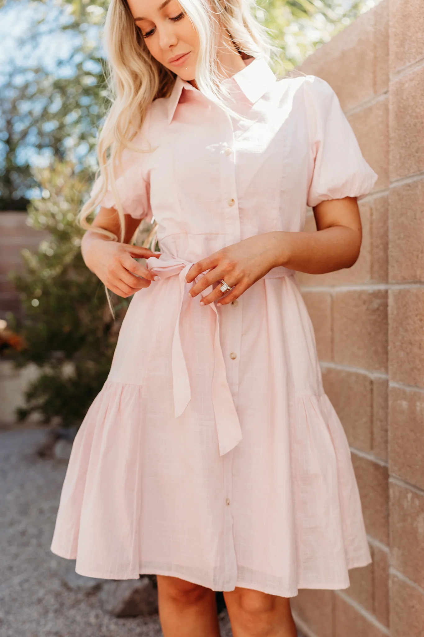 THE ALEXIS BUTTON FRONT DRESS IN PINK - Image 7