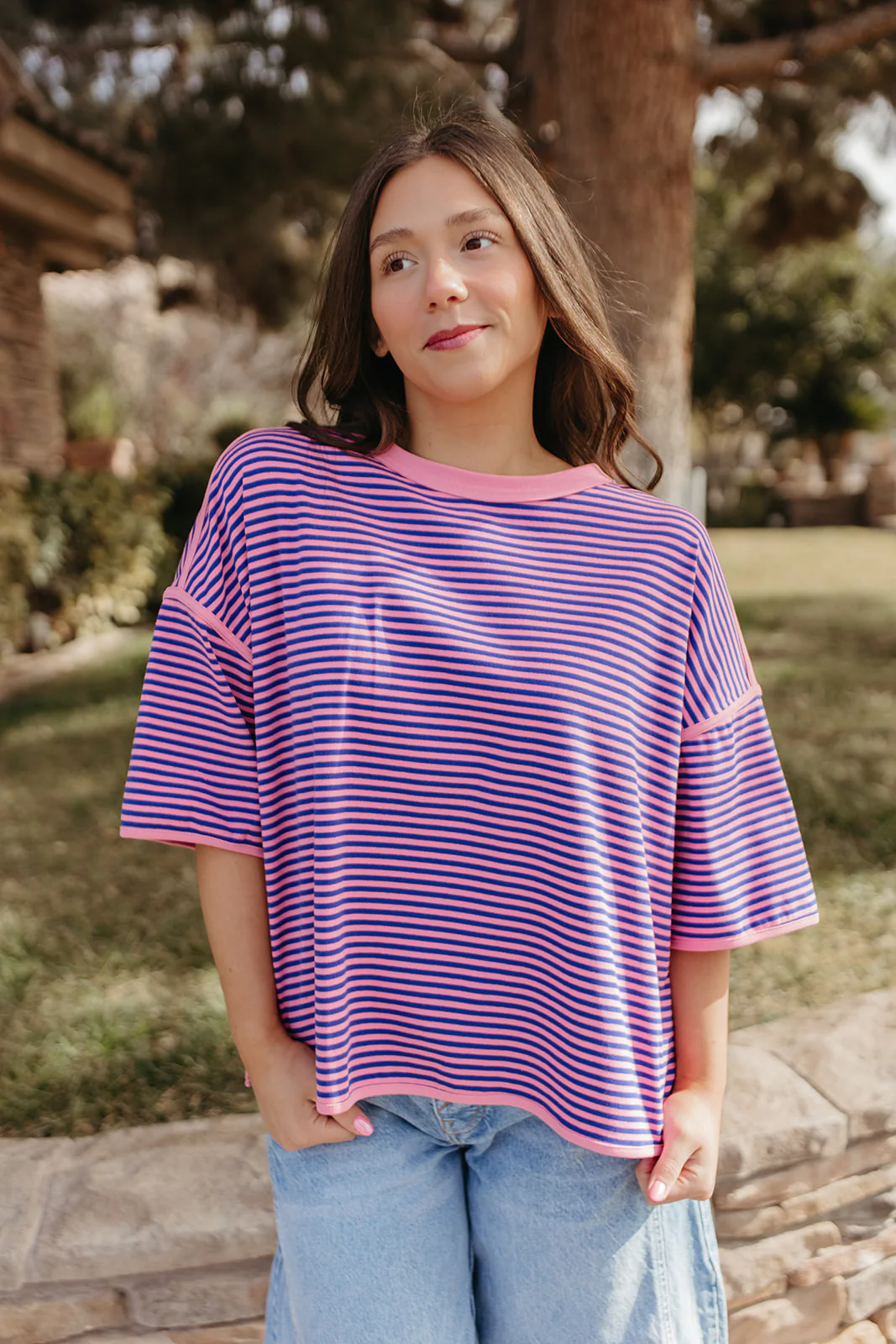 THE ALICIA STRIPED OVERSIZED KNIT TOP IN PINK - Image 3