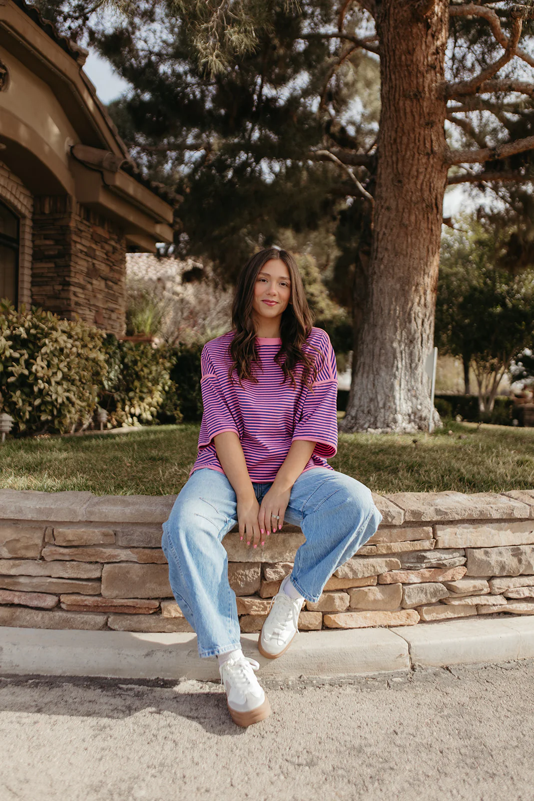 THE ALICIA STRIPED OVERSIZED KNIT TOP IN PINK - Image 4