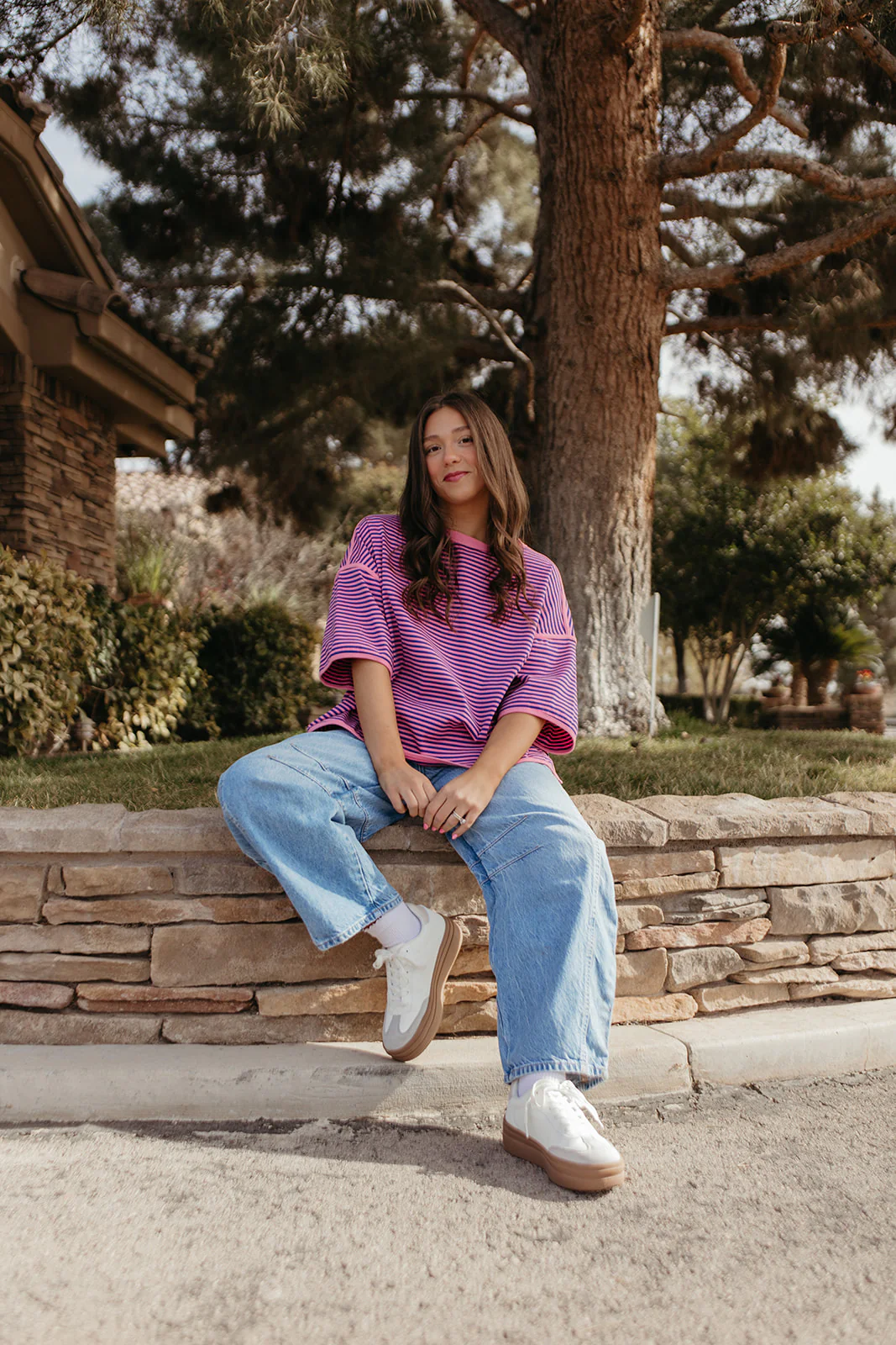 THE ALICIA STRIPED OVERSIZED KNIT TOP IN PINK - Image 6