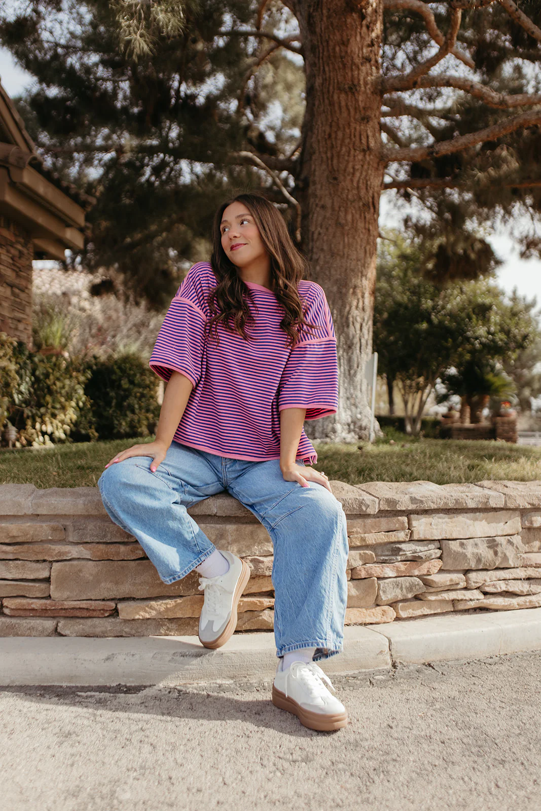 THE ALICIA STRIPED OVERSIZED KNIT TOP IN PINK - Image 7