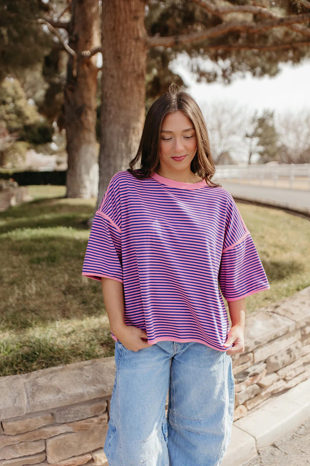THE ALICIA STRIPED OVERSIZED KNIT TOP IN PINK - Image 8