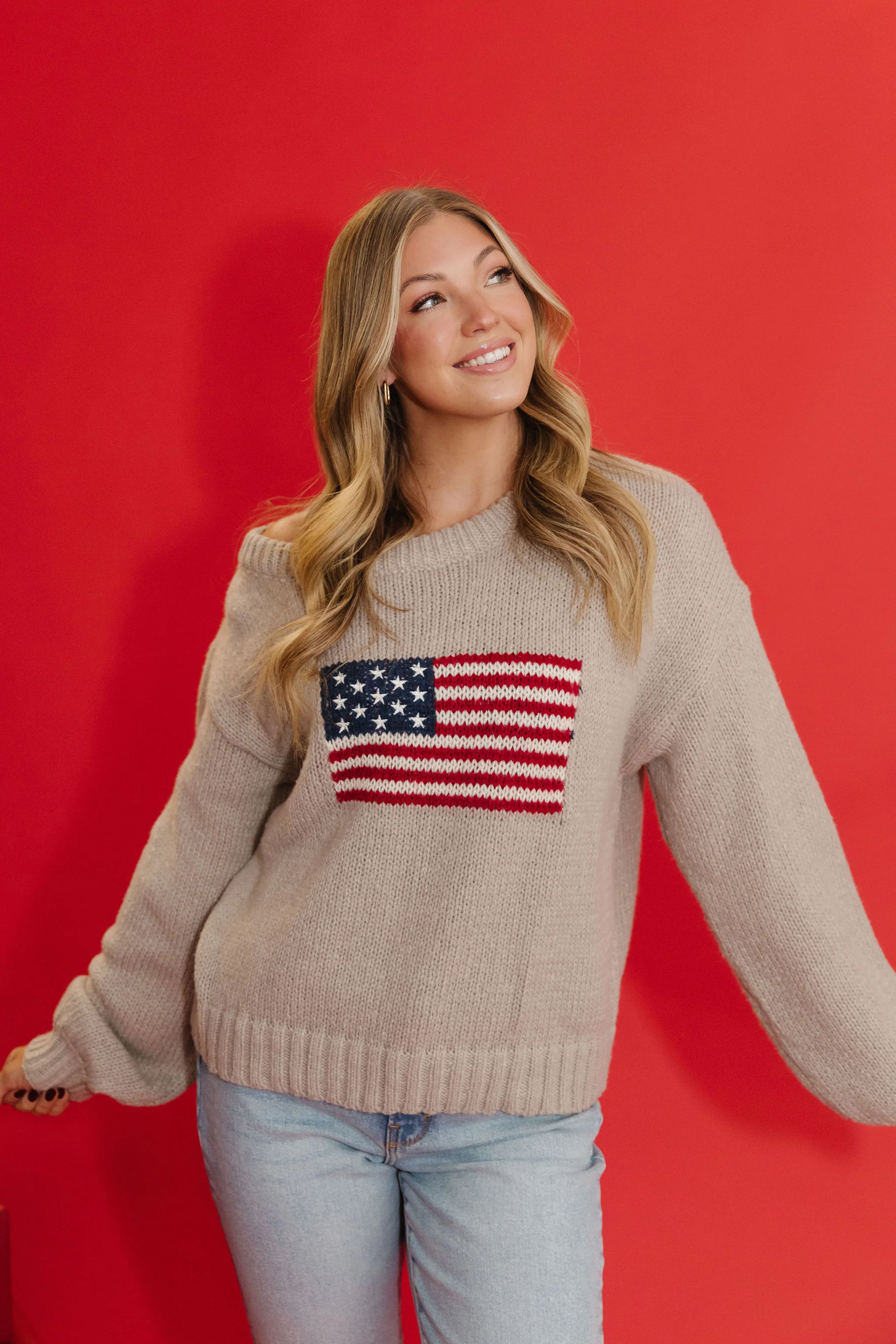 THE ALL AMERICAN OFF THE SHOULDER SWEATER IN OATMEAL - Image 2