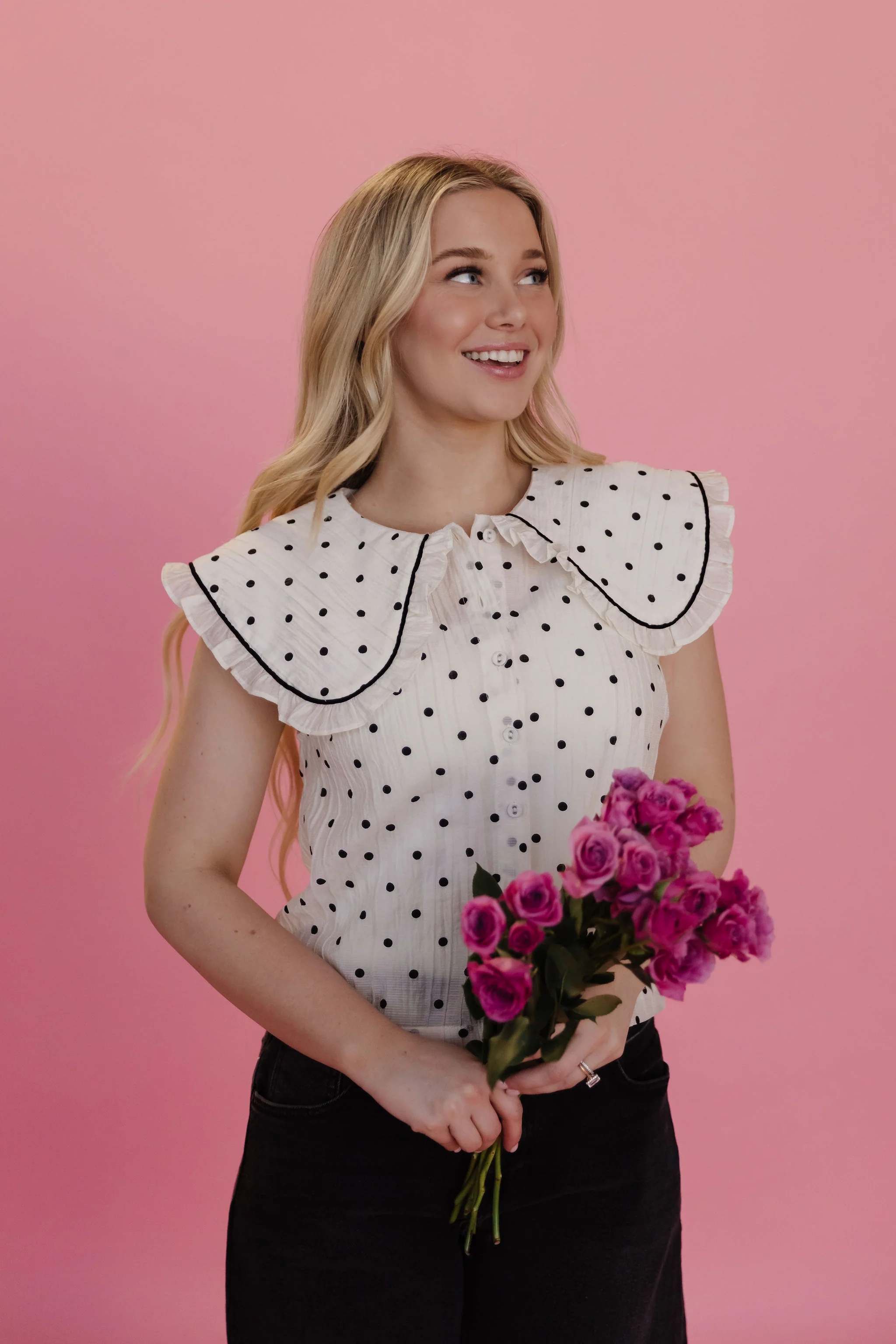 THE ALLISON POLKA DOT RUFFLE TOP IN IVORY - Image 4