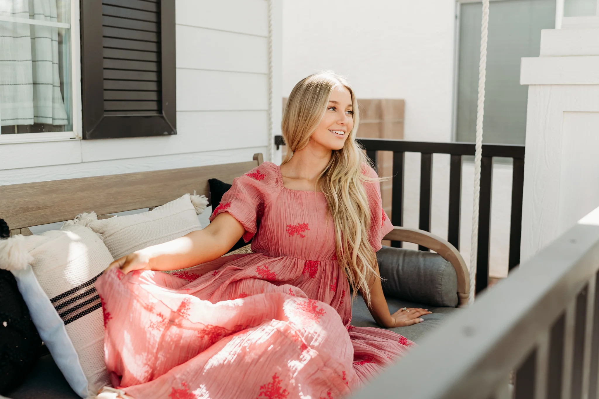 THE AMANDA EMBROIDERED BUBBLE SLEEVE DRESS IN MAUVE - Image 7
