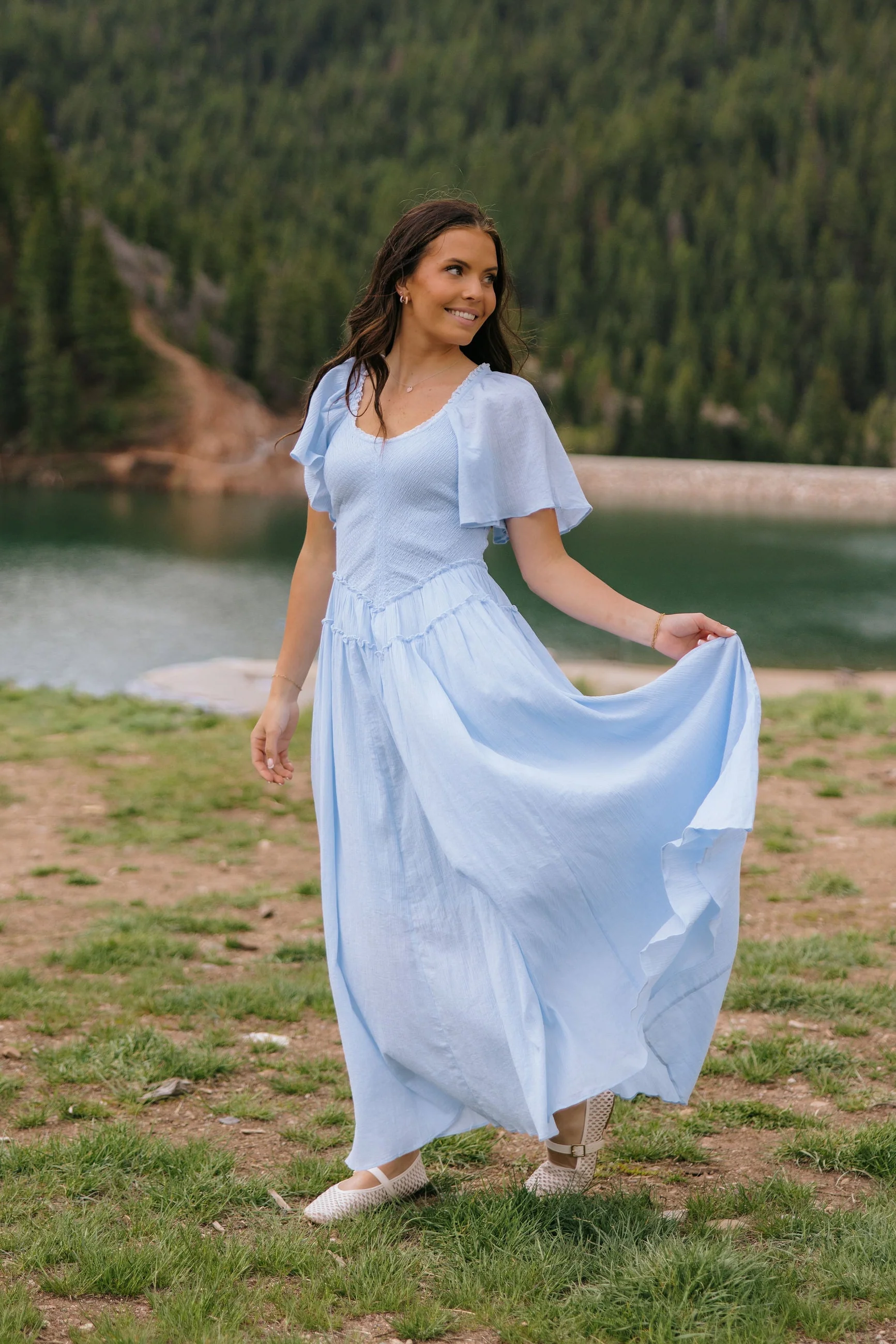THE AMBER SMOCKED MAXI DRESS IN BLUE