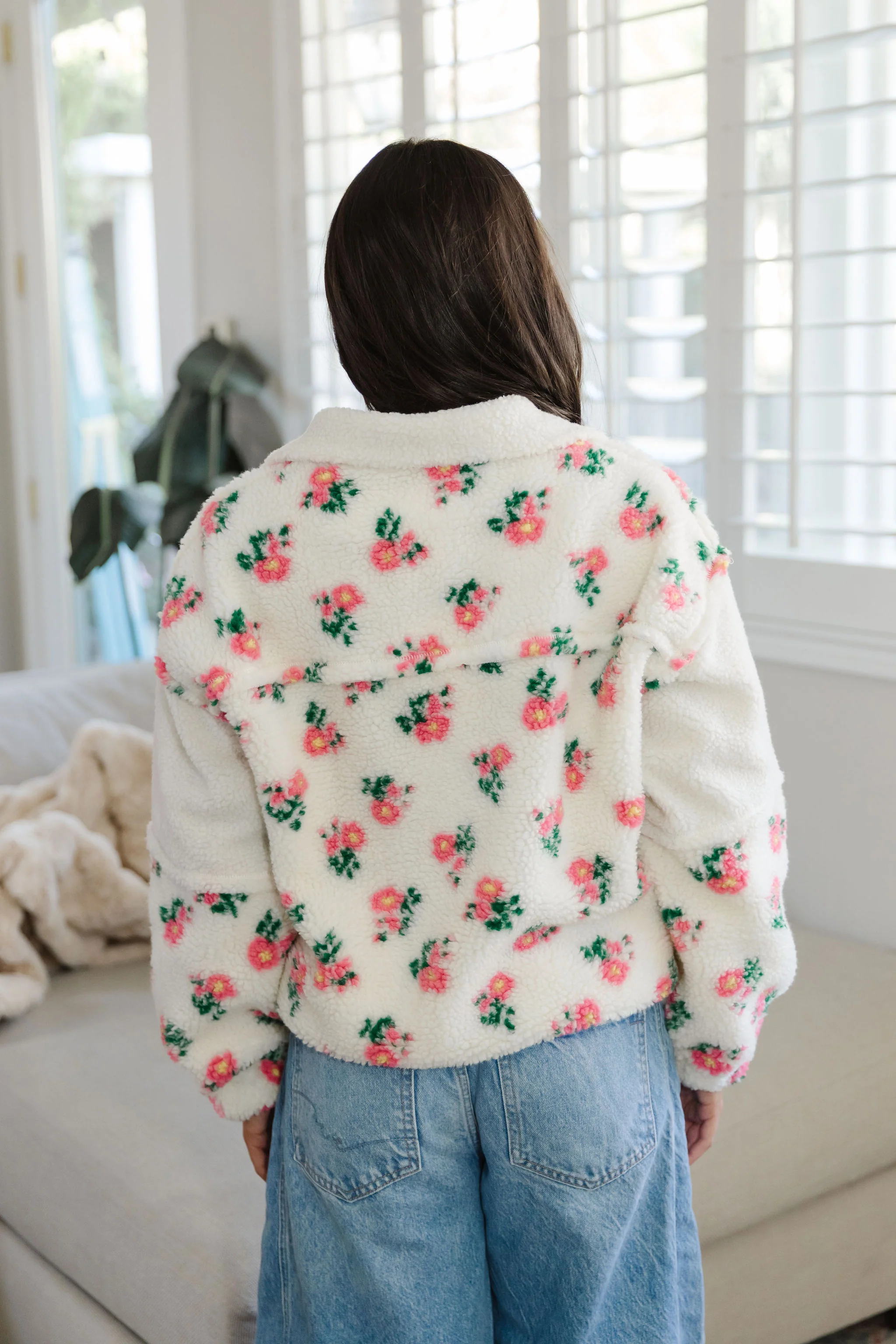THE AMELIA PINK FLORAL SHERPA IN CREAM - Image 6