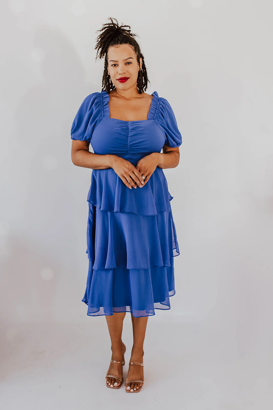 THE ANGEL CHIFFON MIDI DRESS IN ROYAL BLUE BY PINK DESERT - Image 11