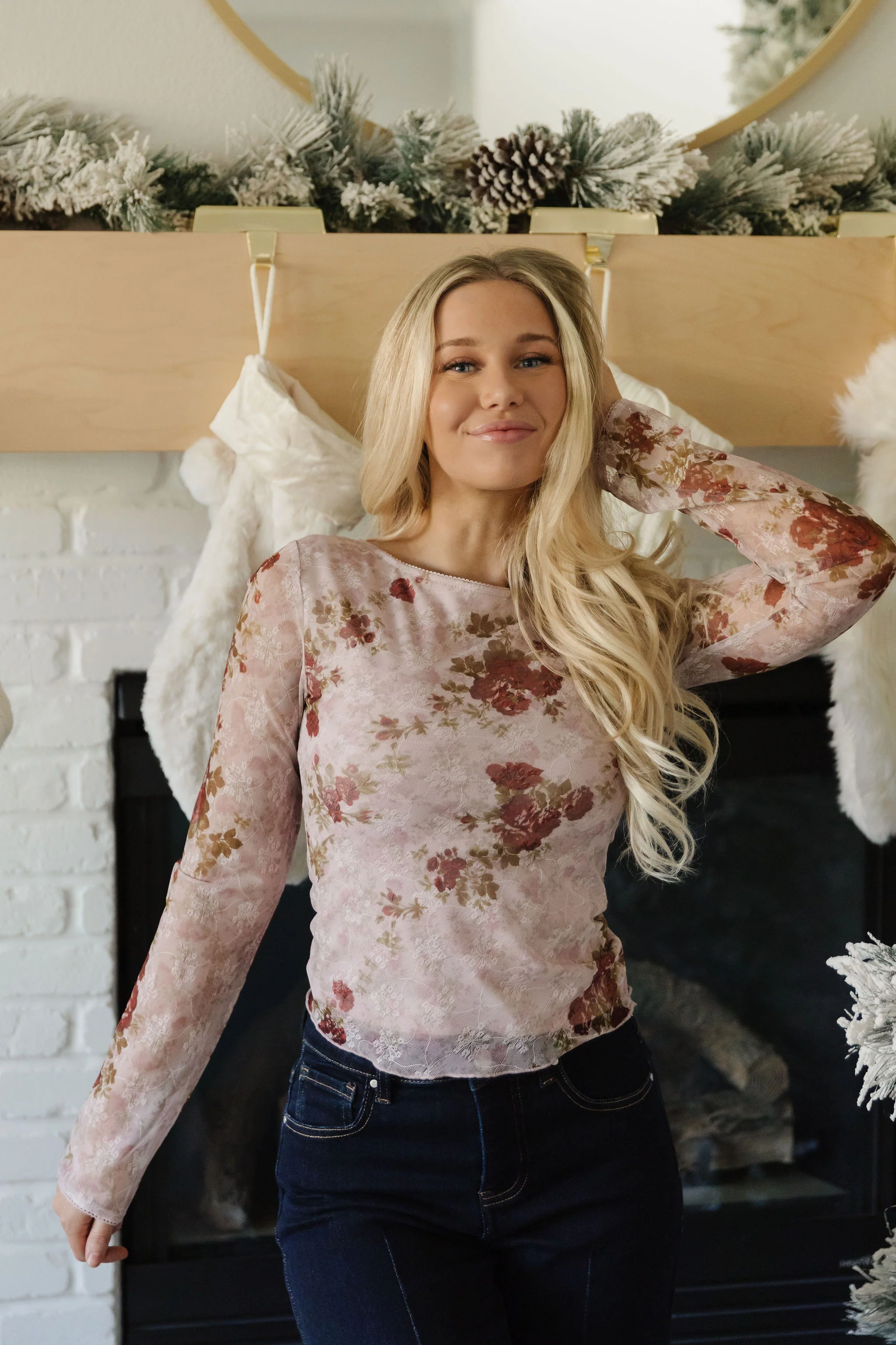 THE ASHLEY FLORAL MESH TOP IN PINK - Image 6