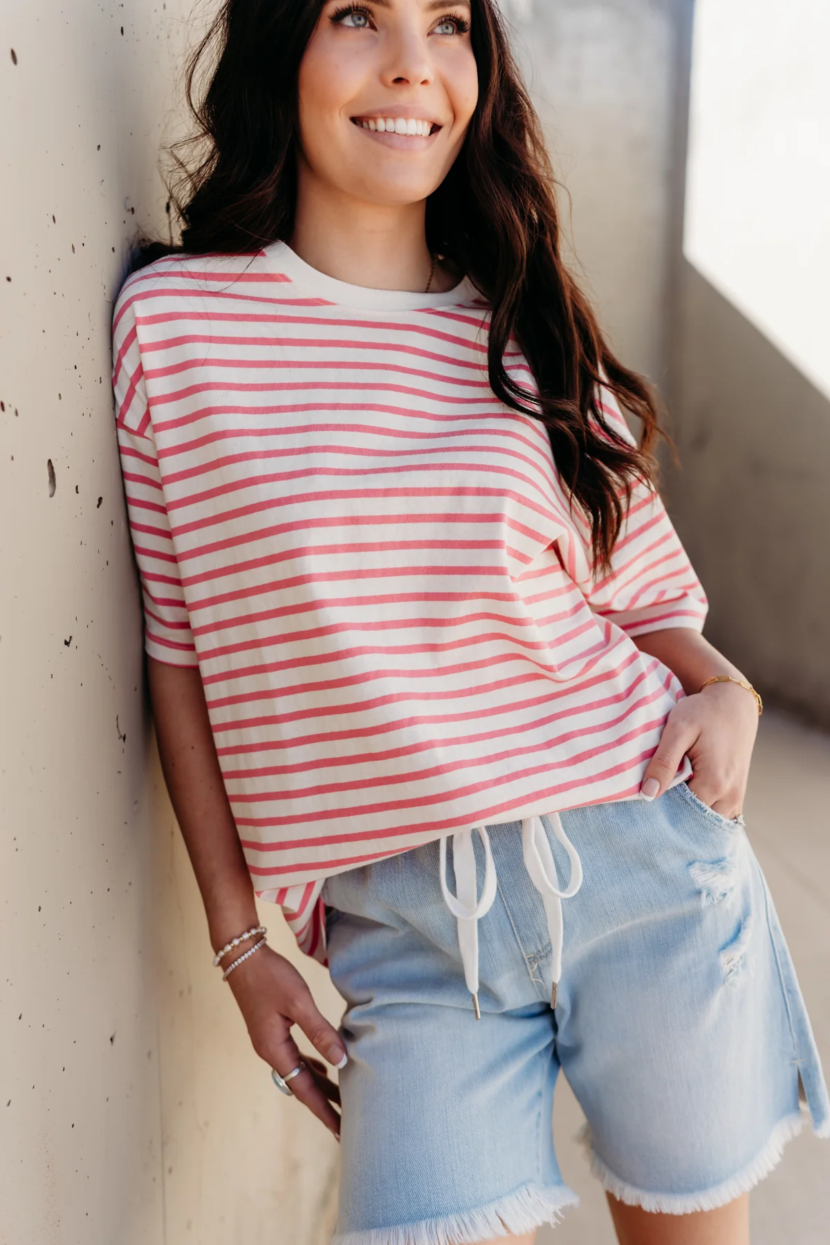THE AUGUST OVERSIZED STRIPED TEE IN PINK