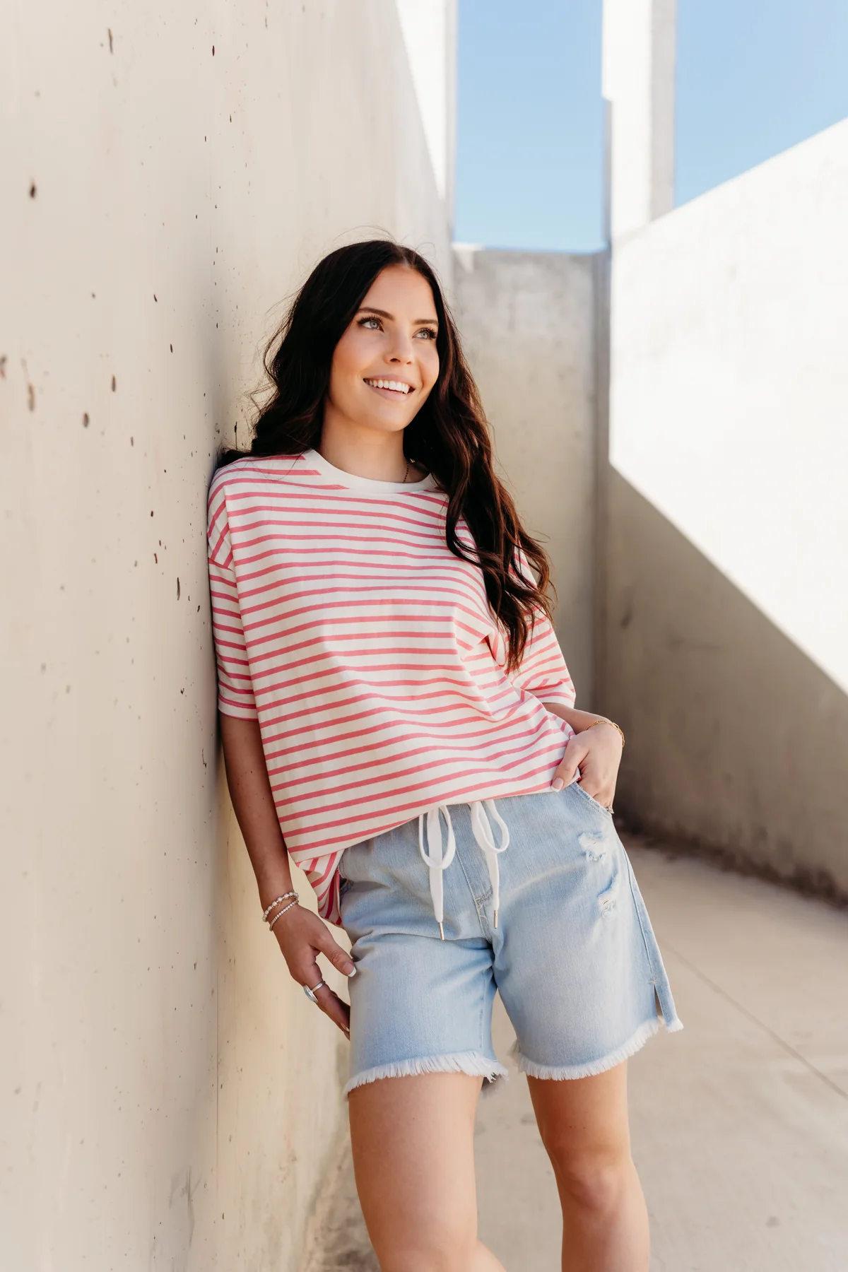 THE AUGUST OVERSIZED STRIPED TEE IN PINK - Image 2