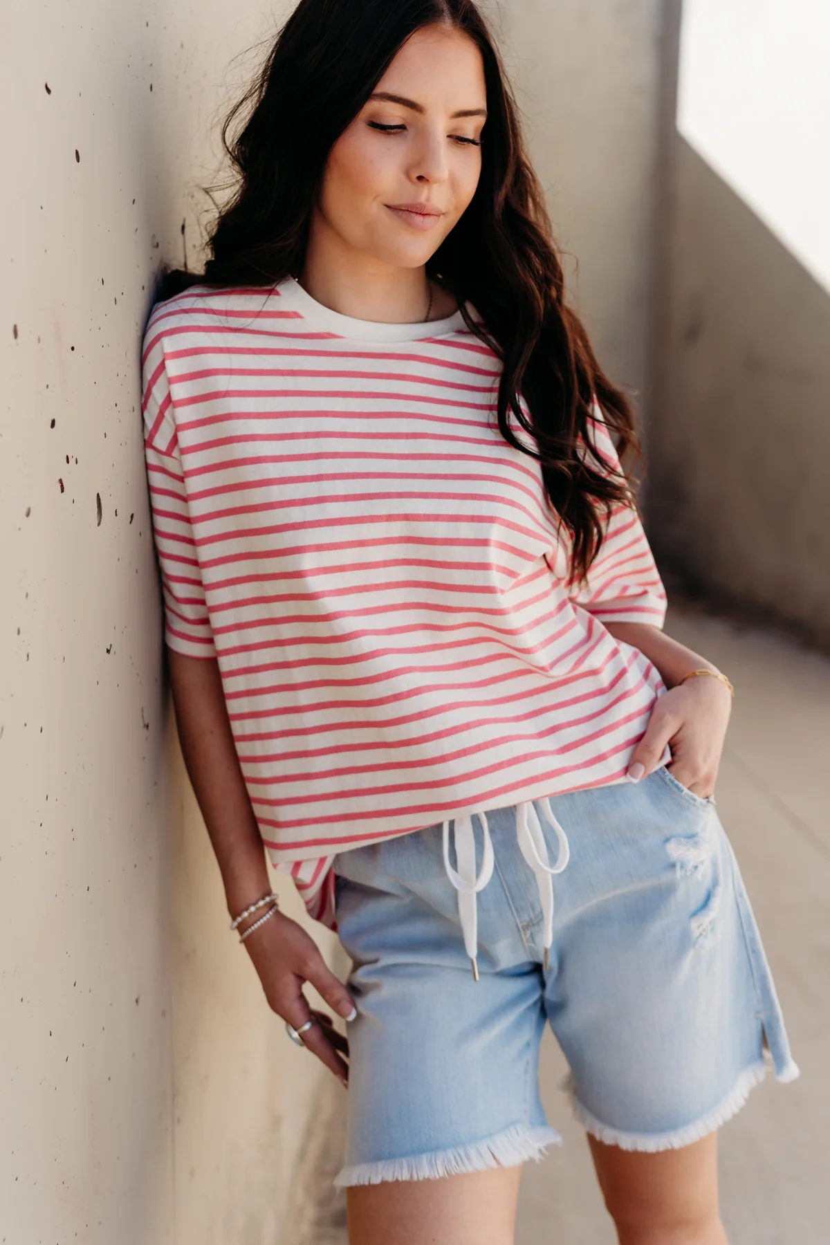 THE AUGUST OVERSIZED STRIPED TEE IN PINK - Image 3