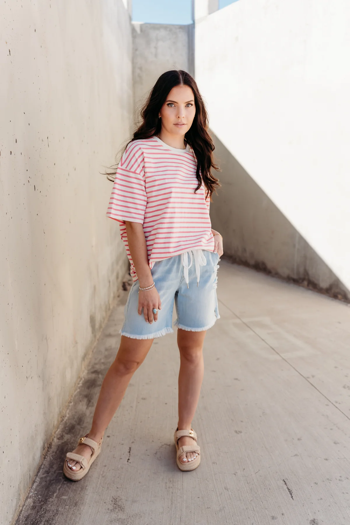 THE AUGUST OVERSIZED STRIPED TEE IN PINK - Image 4