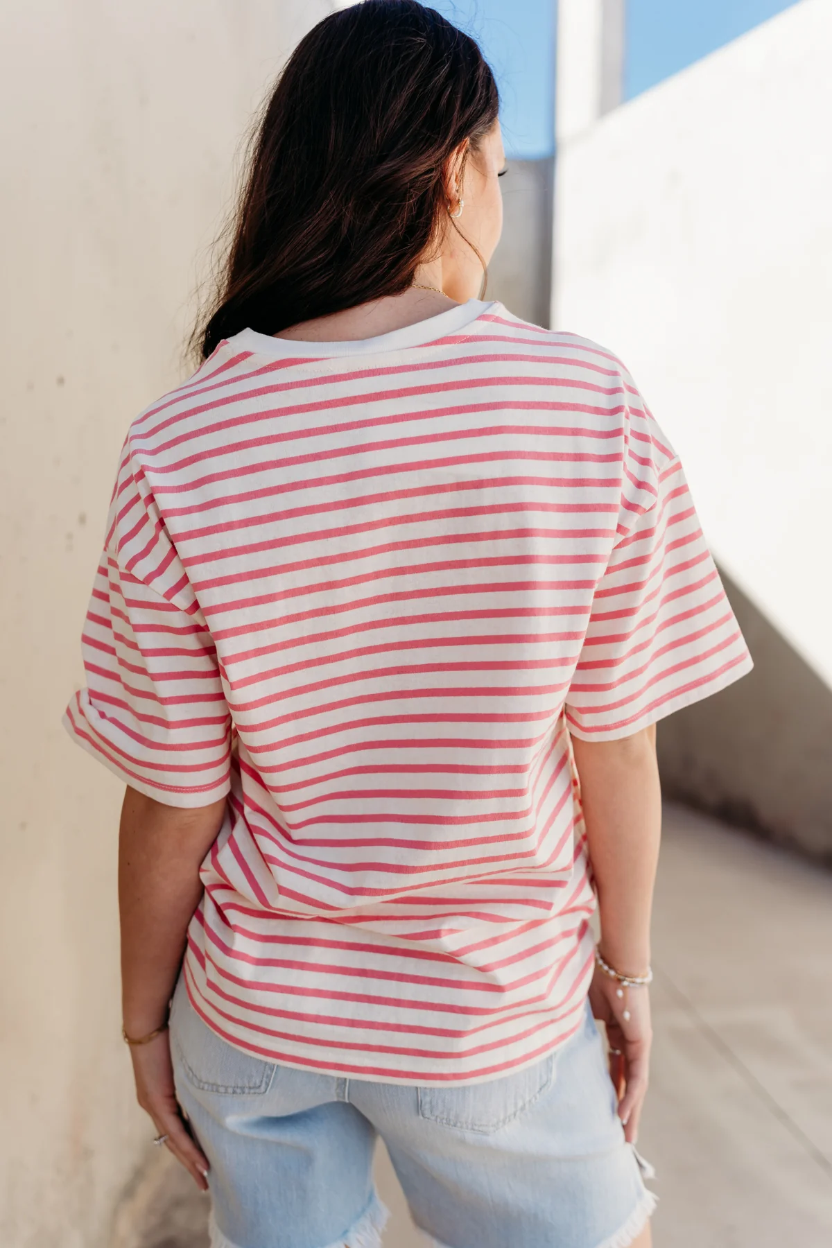 THE AUGUST OVERSIZED STRIPED TEE IN PINK - Image 5