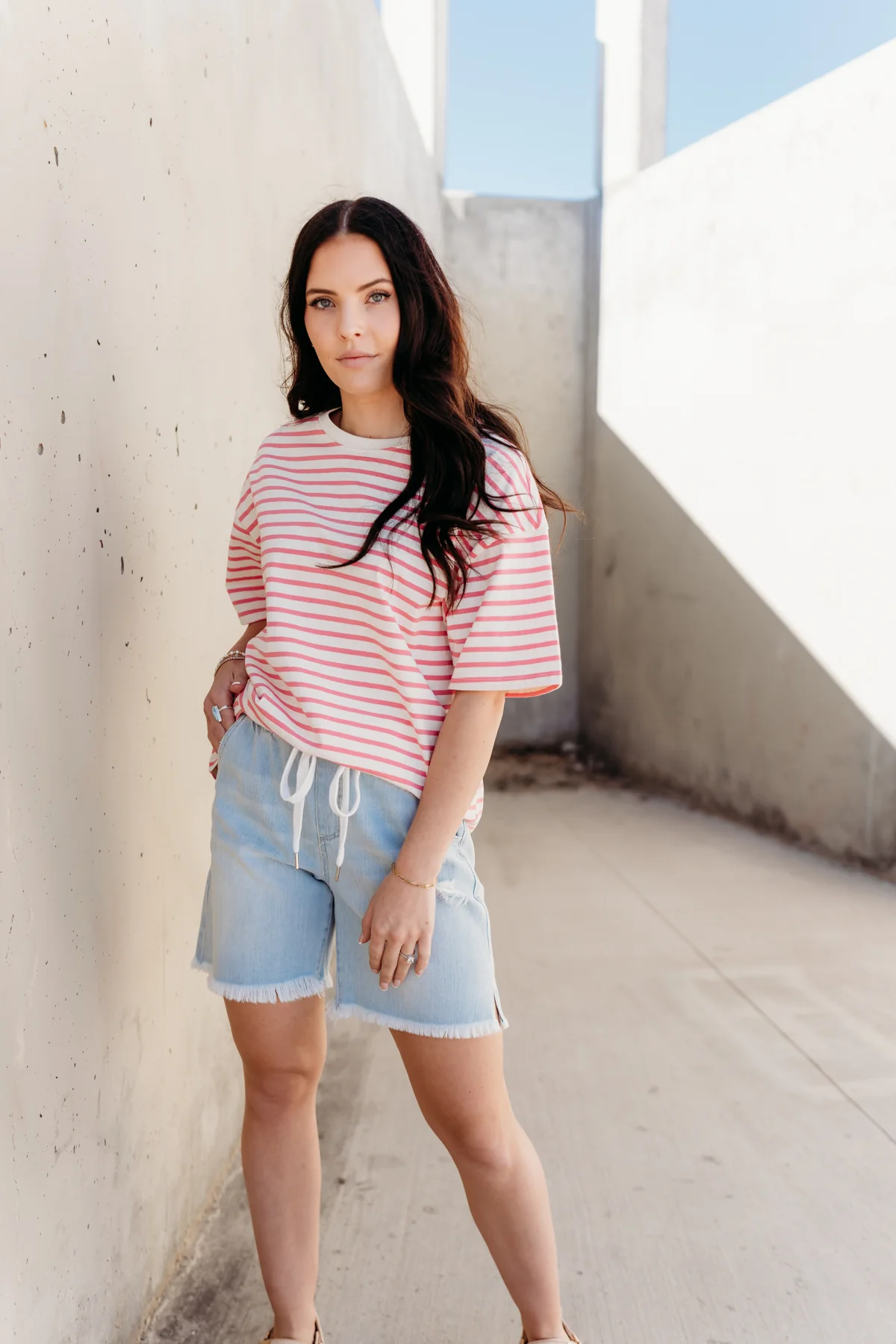 THE AUGUST OVERSIZED STRIPED TEE IN PINK - Image 6