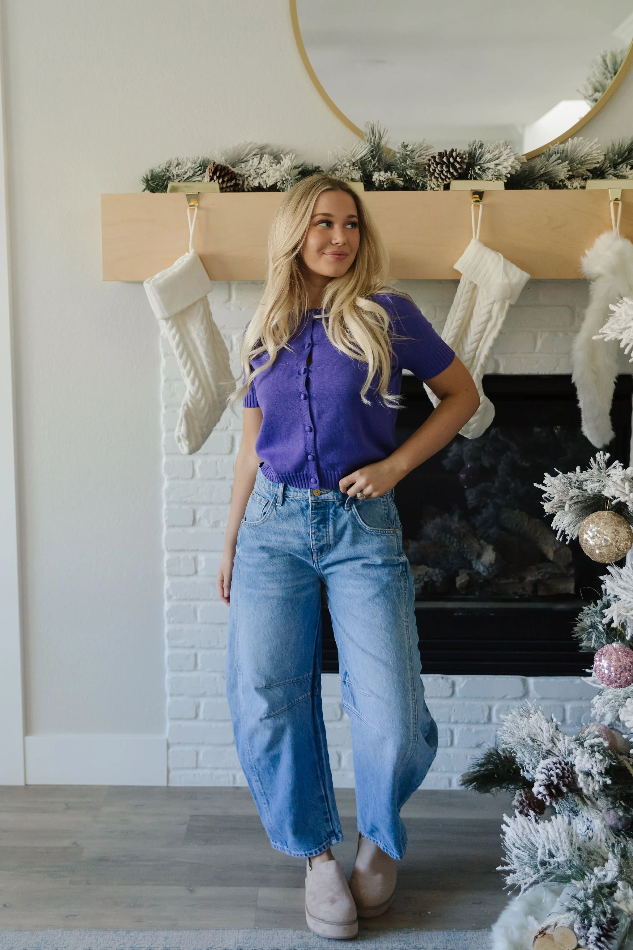 THE AVERY BUTTON DOWN SWEATER IN IRIS PURPLE - Image 5