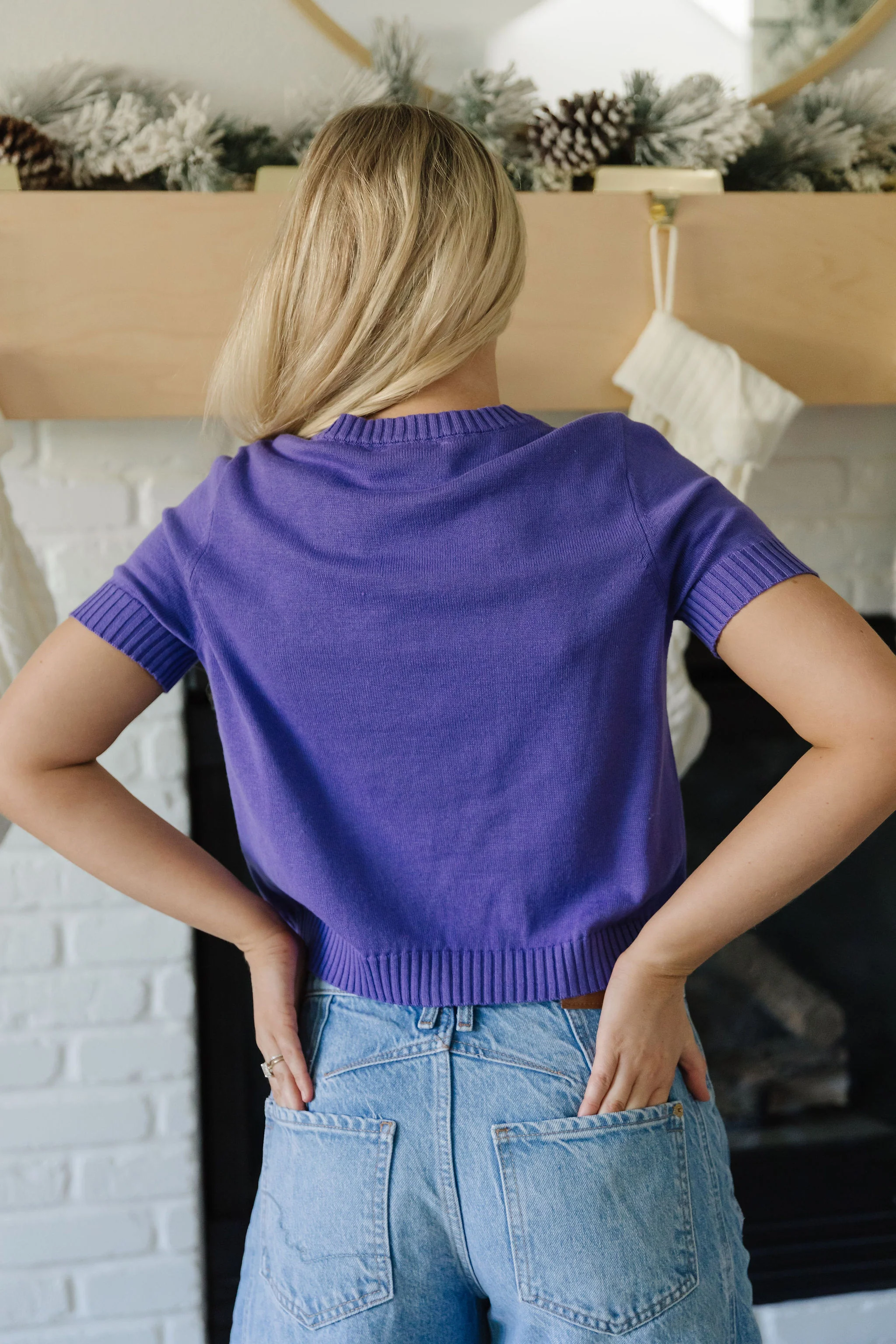 THE AVERY BUTTON DOWN SWEATER IN IRIS PURPLE - Image 6