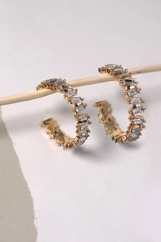 THE BAGUETTE STONE HOOP LARGE EARRINGS