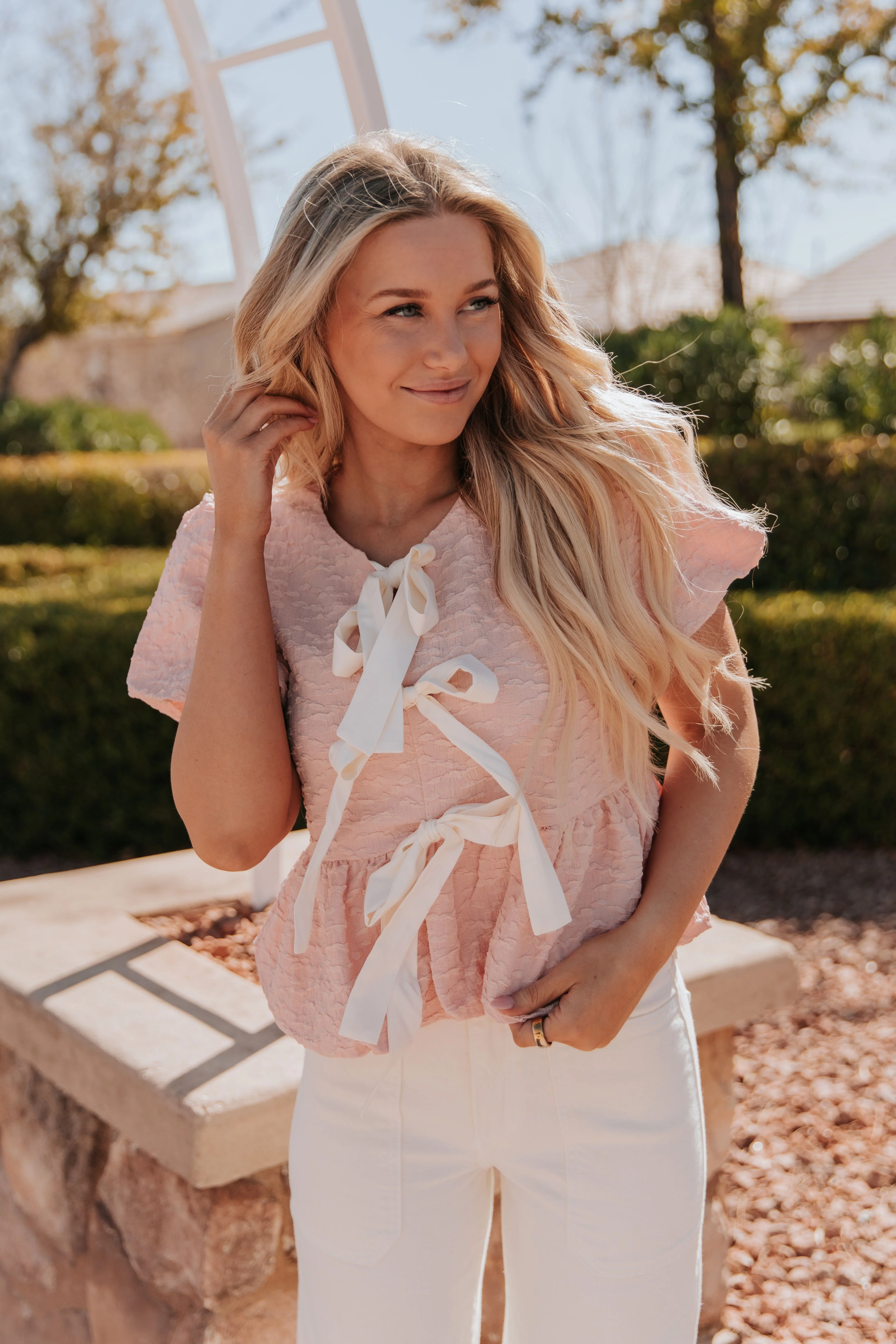 THE BAMBI BUBBLE BABYDOLL BLOUSE IN PEACH - Image 2