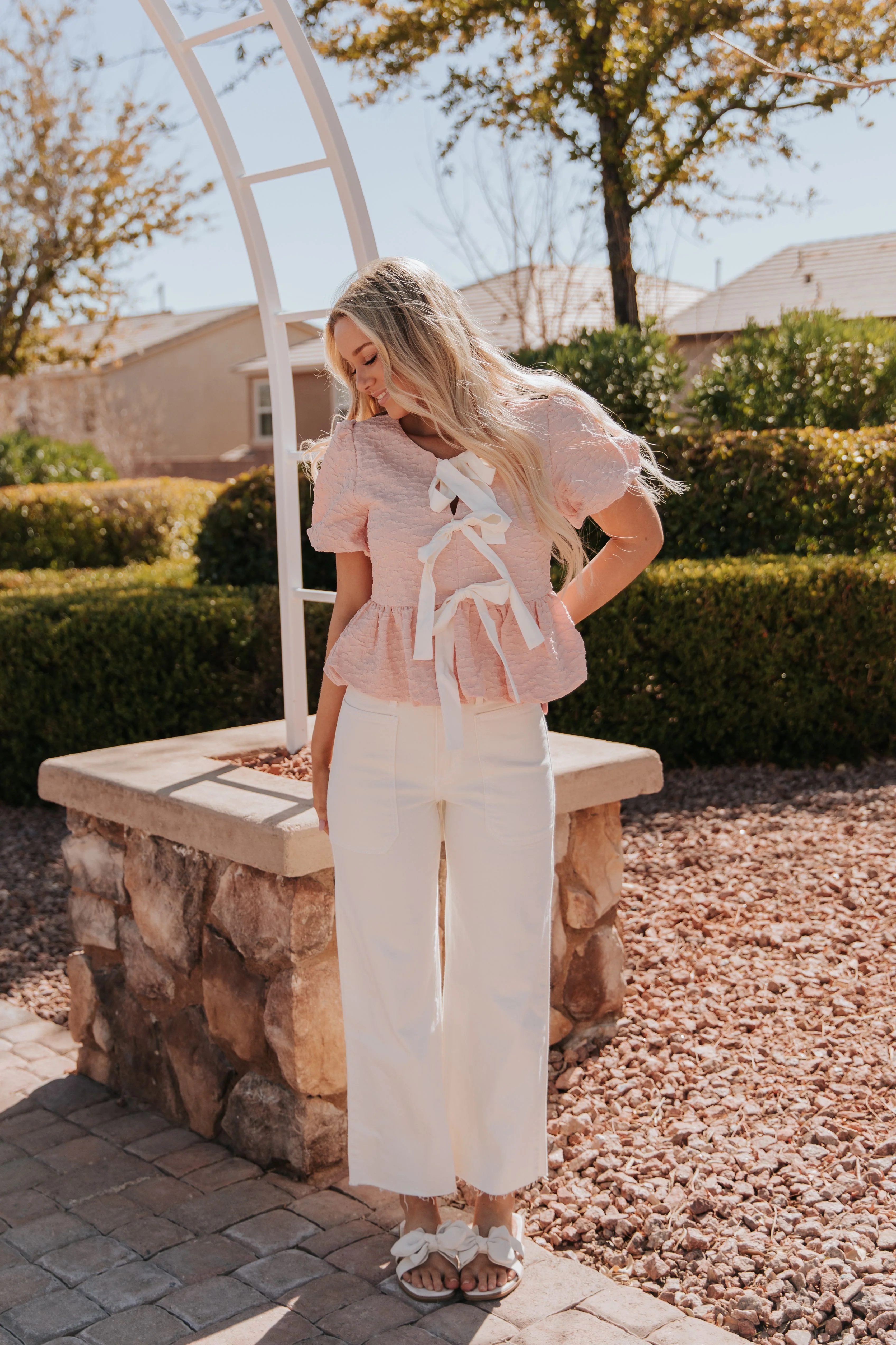 THE BAMBI BUBBLE BABYDOLL BLOUSE IN PEACH - Image 3