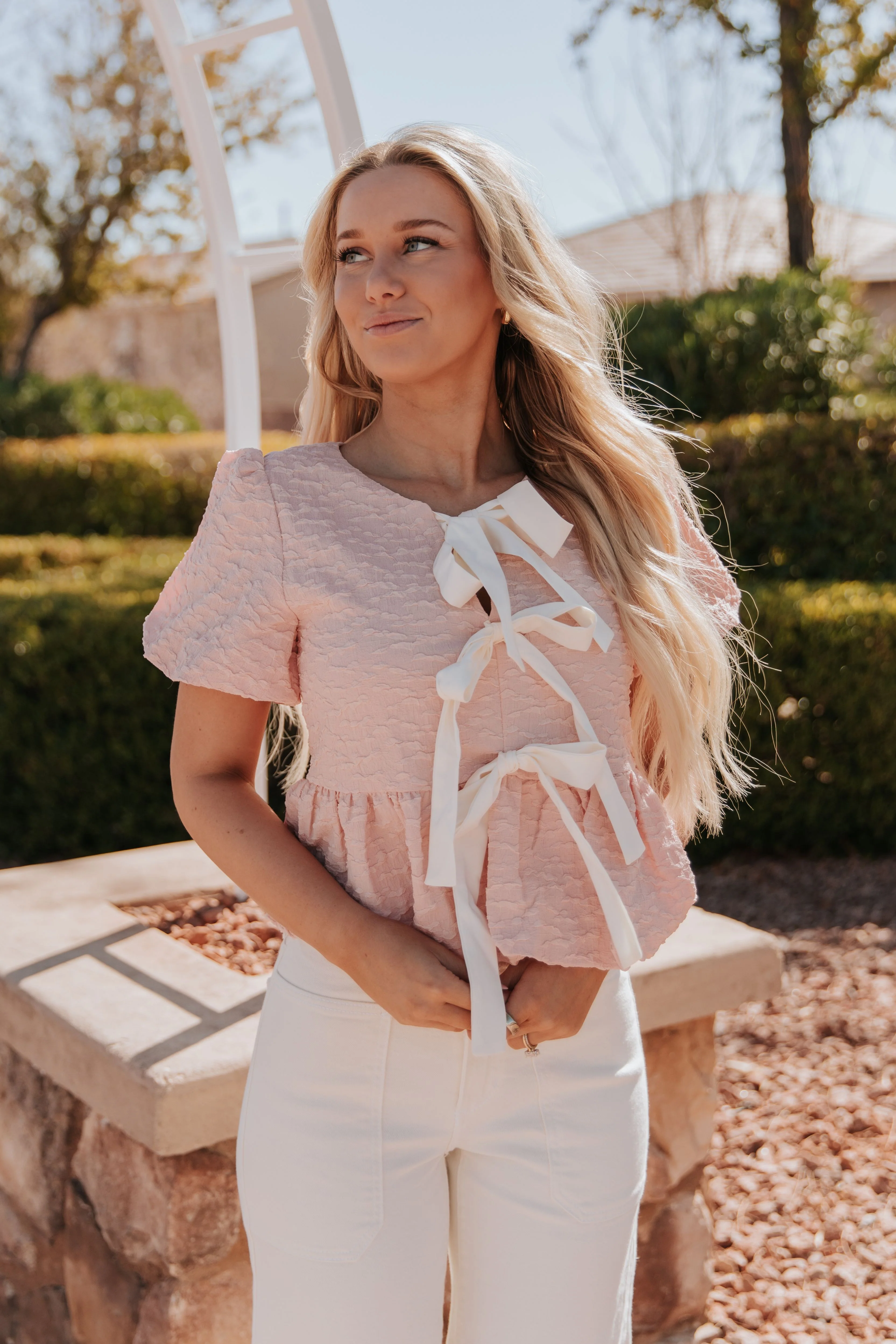 THE BAMBI BUBBLE BABYDOLL BLOUSE IN PEACH - Image 4