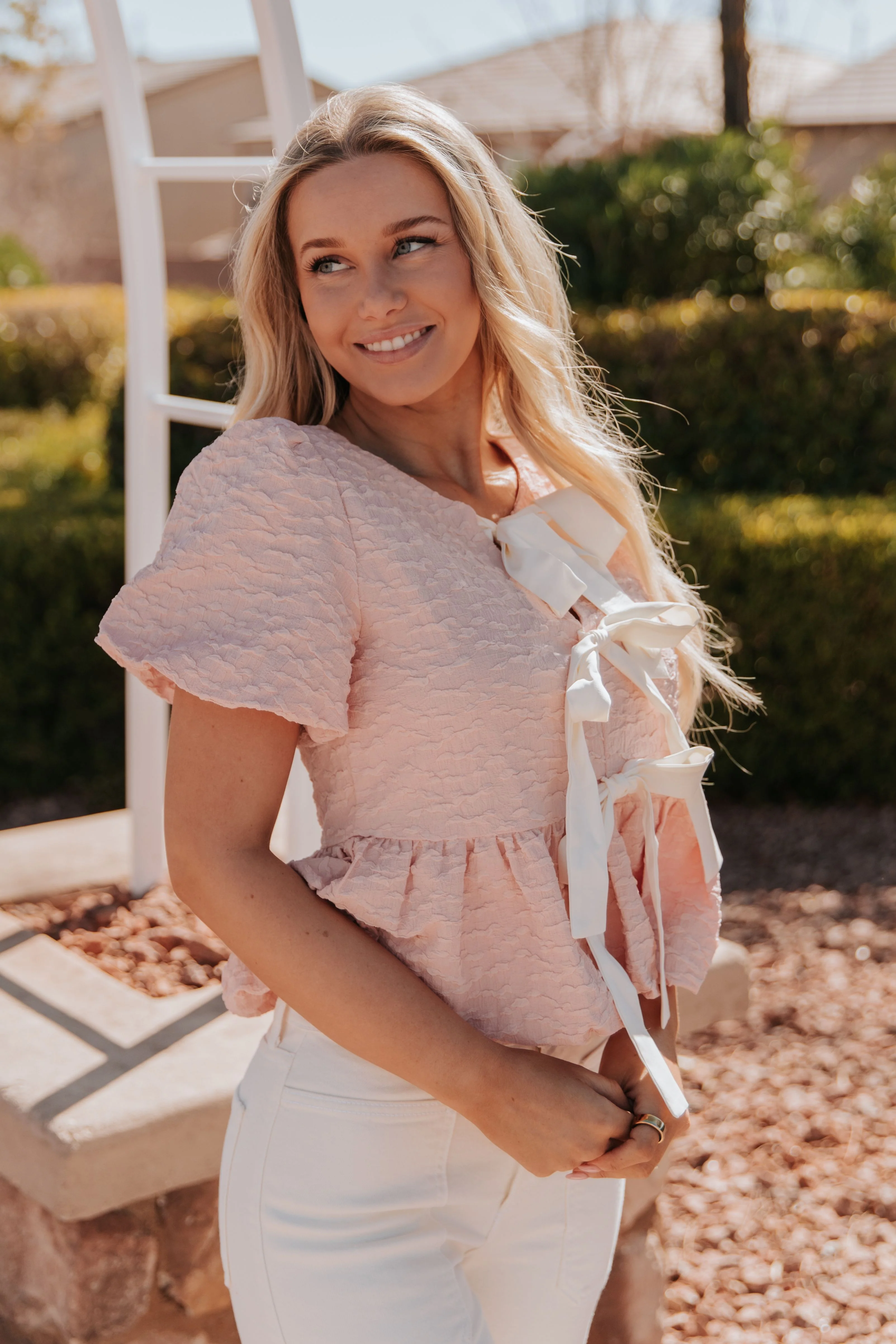 THE BAMBI BUBBLE BABYDOLL BLOUSE IN PEACH - Image 5