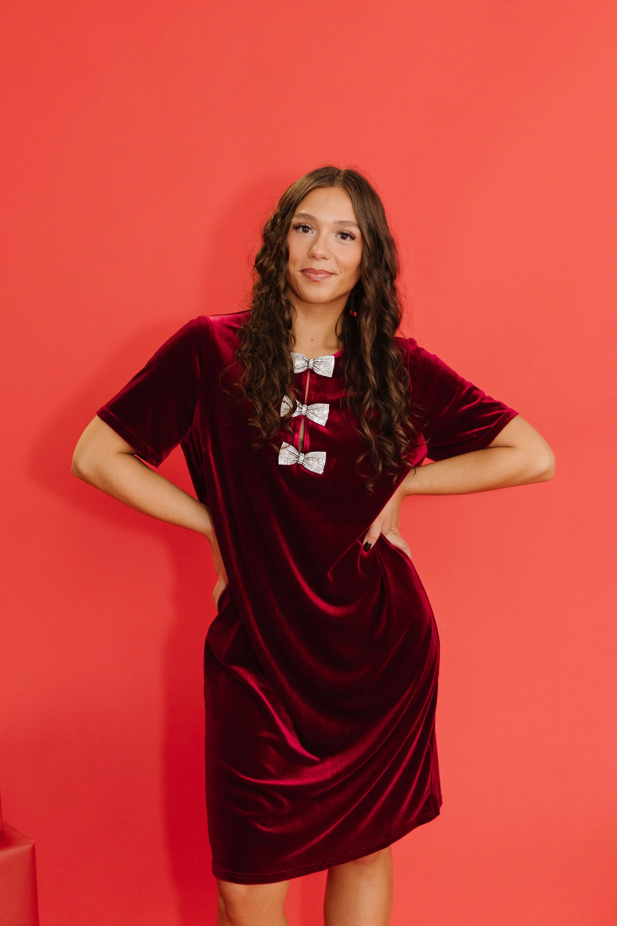 THE BELLE VELVET SHIFT DRESS IN BURGUNDY - Image 4