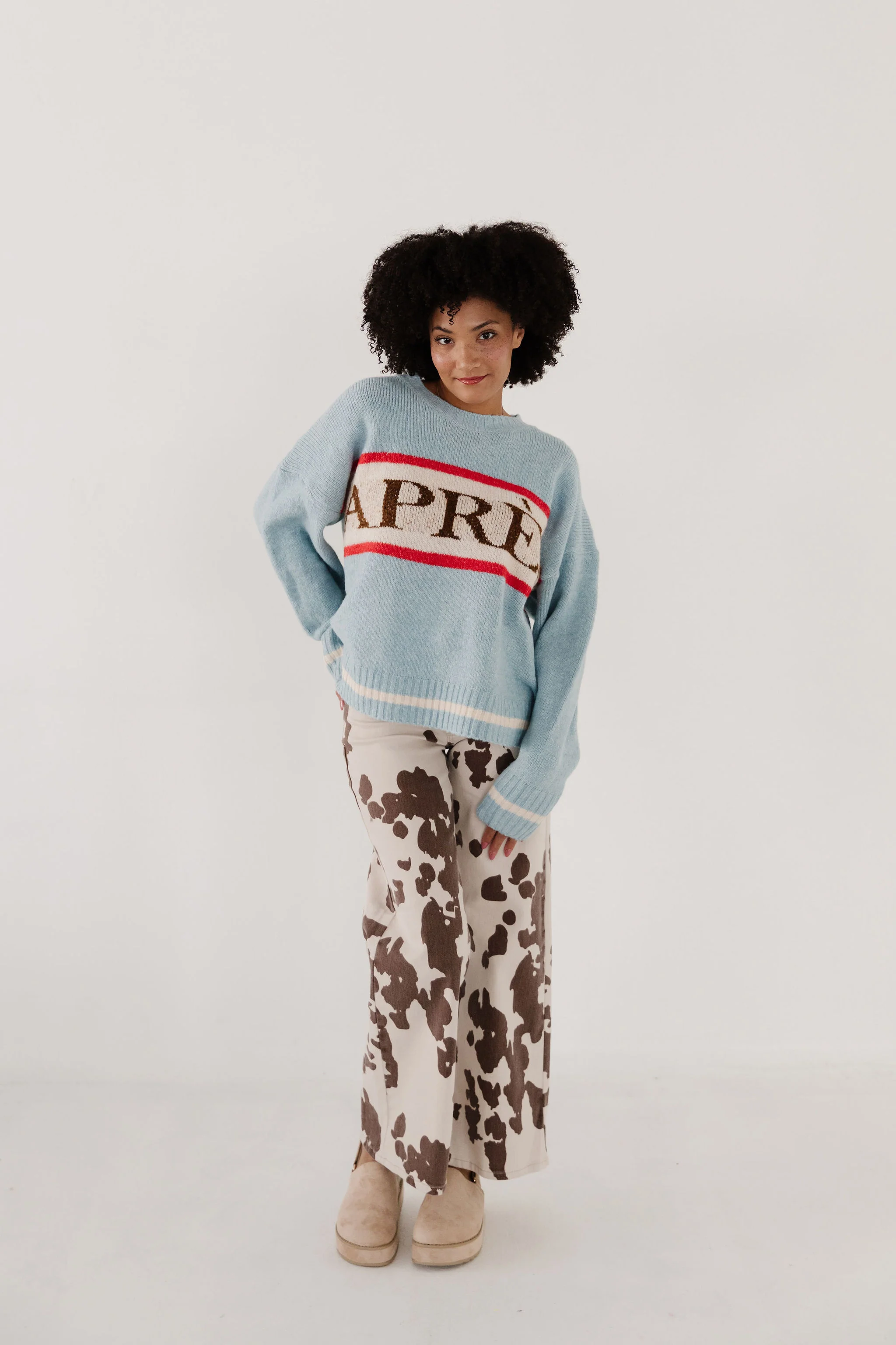 THE BESSIE COW PRINT JEANS IN CREAM - Image 5