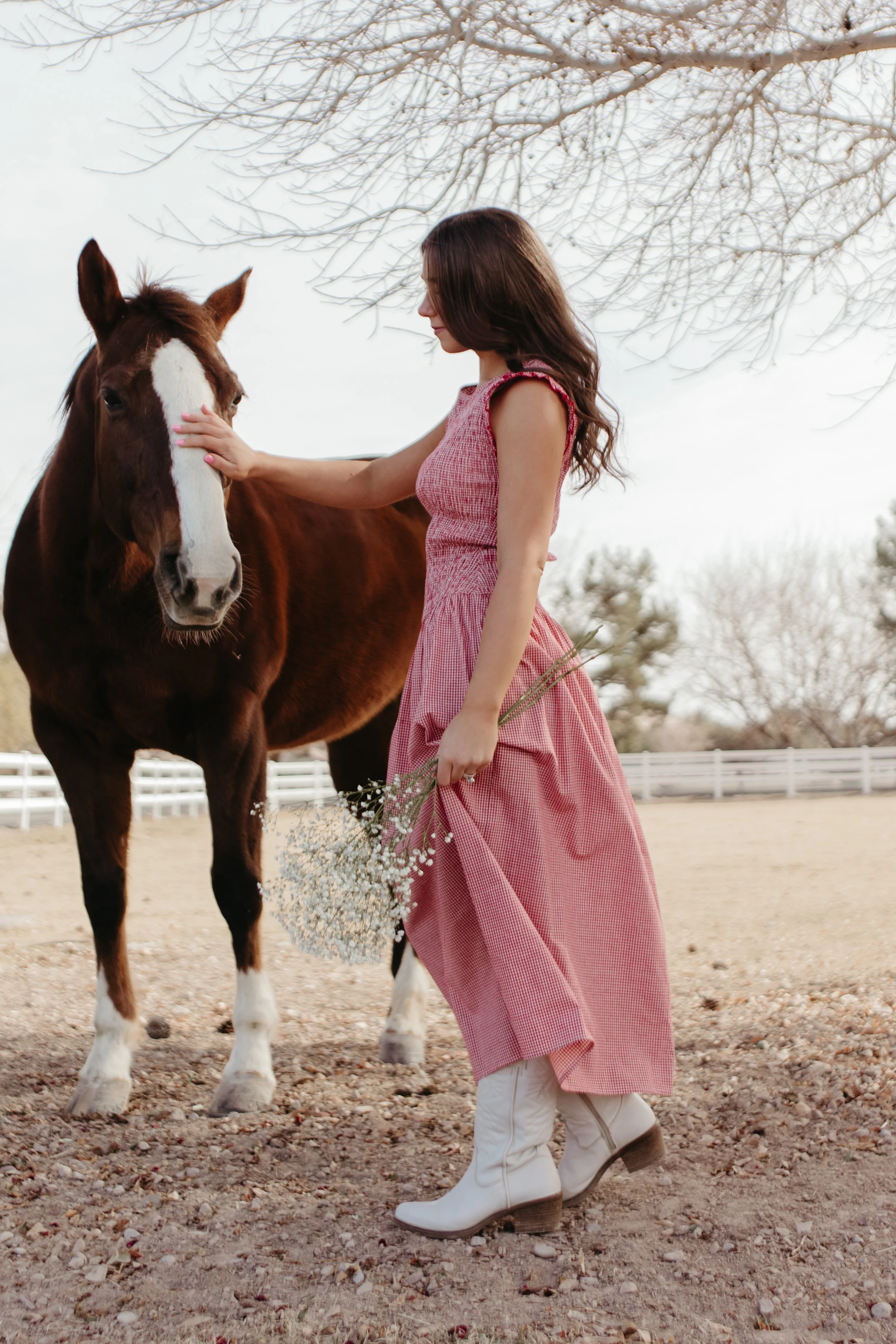 THE BLAIRE SMOCKED GINGHAM MIDI DRESS IN RED - Image 3
