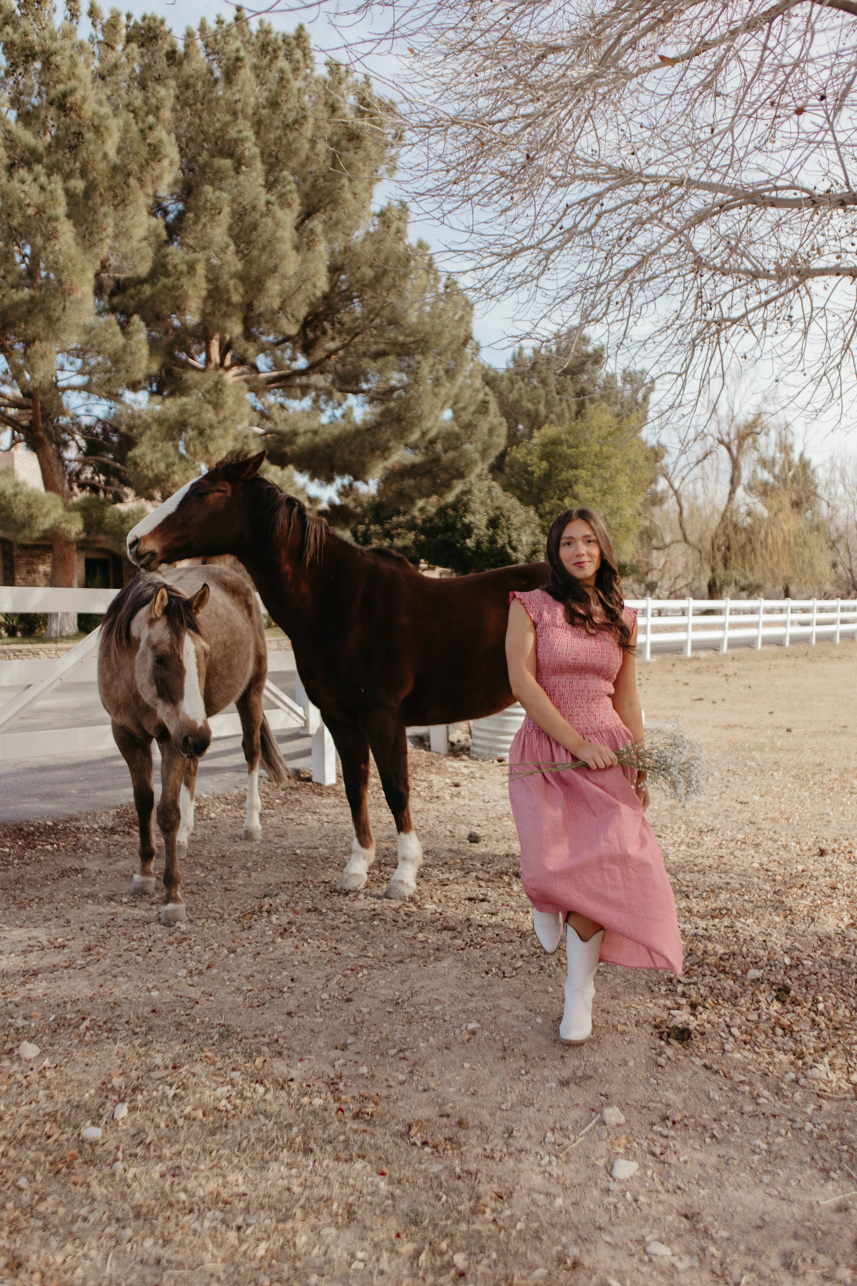 THE BLAIRE SMOCKED GINGHAM MIDI DRESS IN RED - Image 4