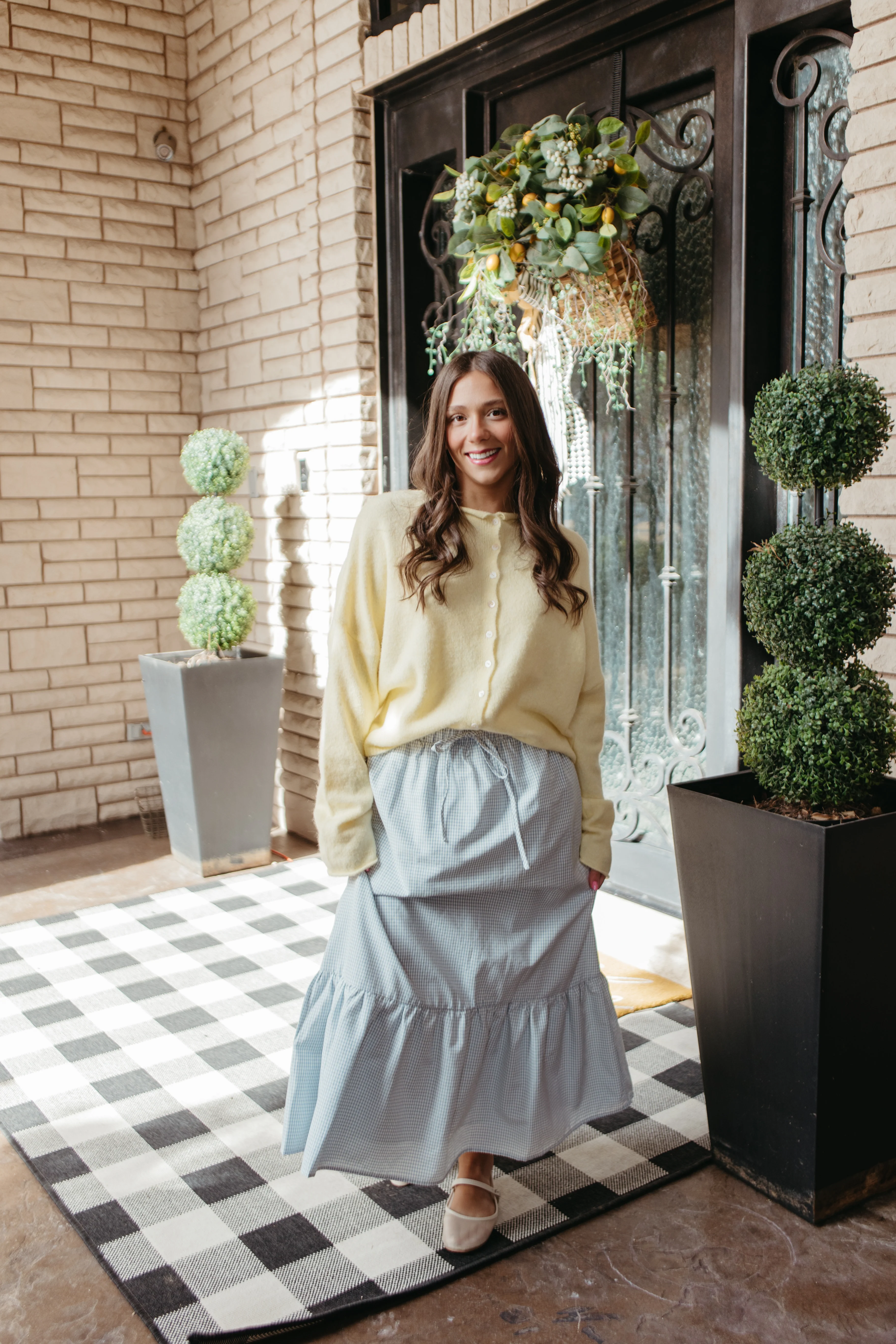 THE BREA GINGHAM MIDI SKIRT IN LIGHT BLUE - Image 3