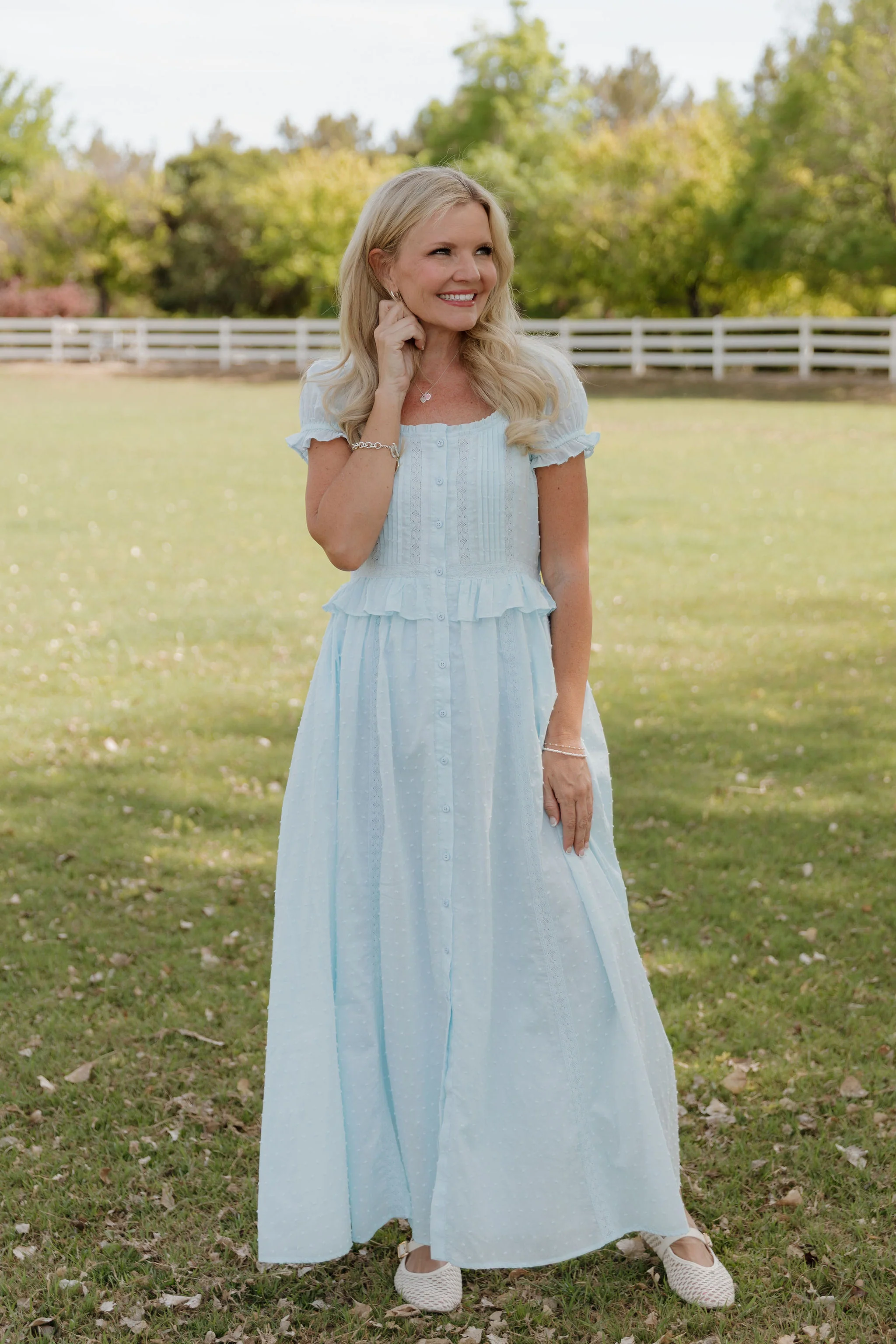 THE BRITTNEY SWISS DOT DRESS IN AIRY BLUE - Image 2