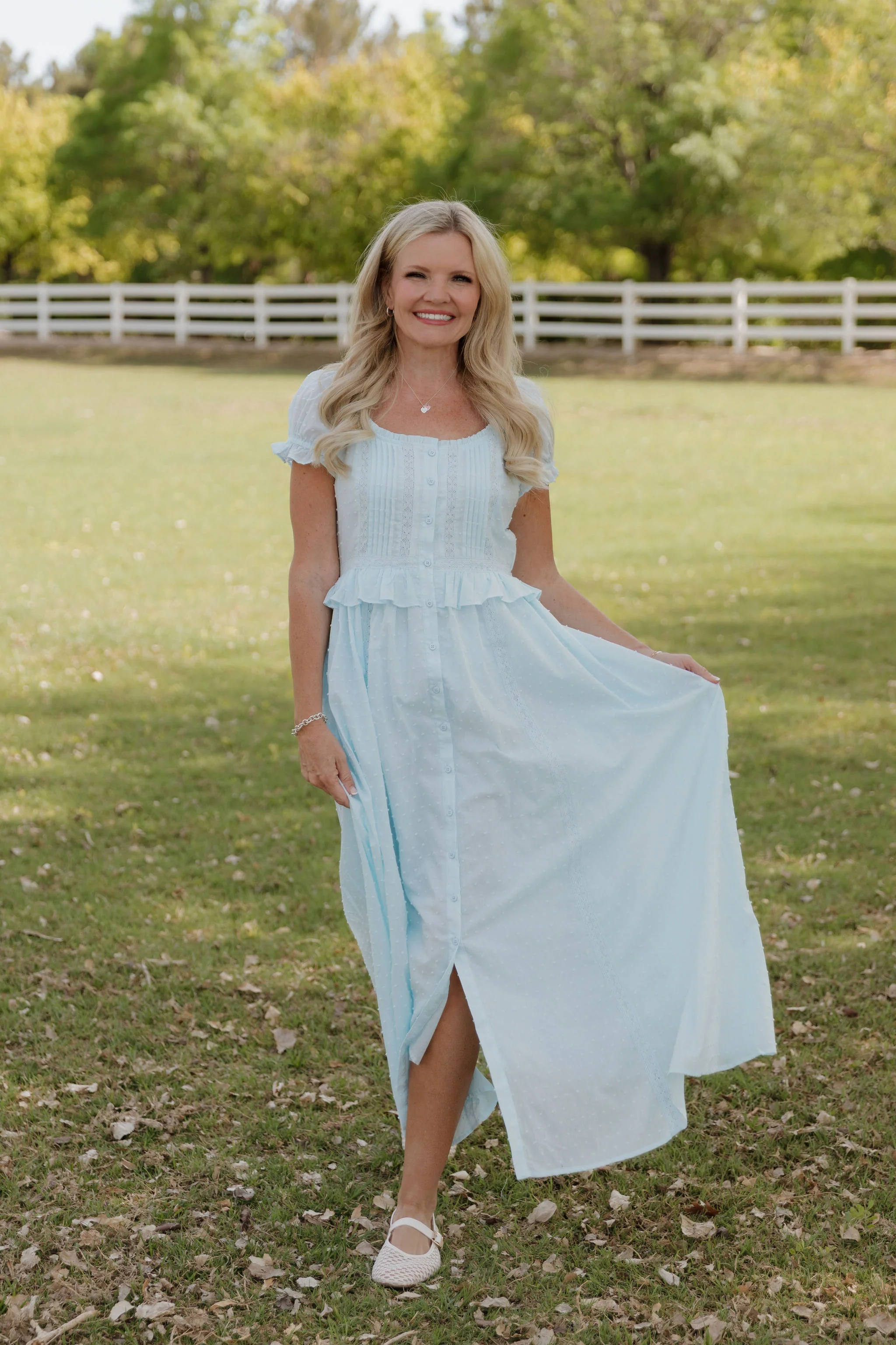 THE BRITTNEY SWISS DOT DRESS IN AIRY BLUE - Image 3