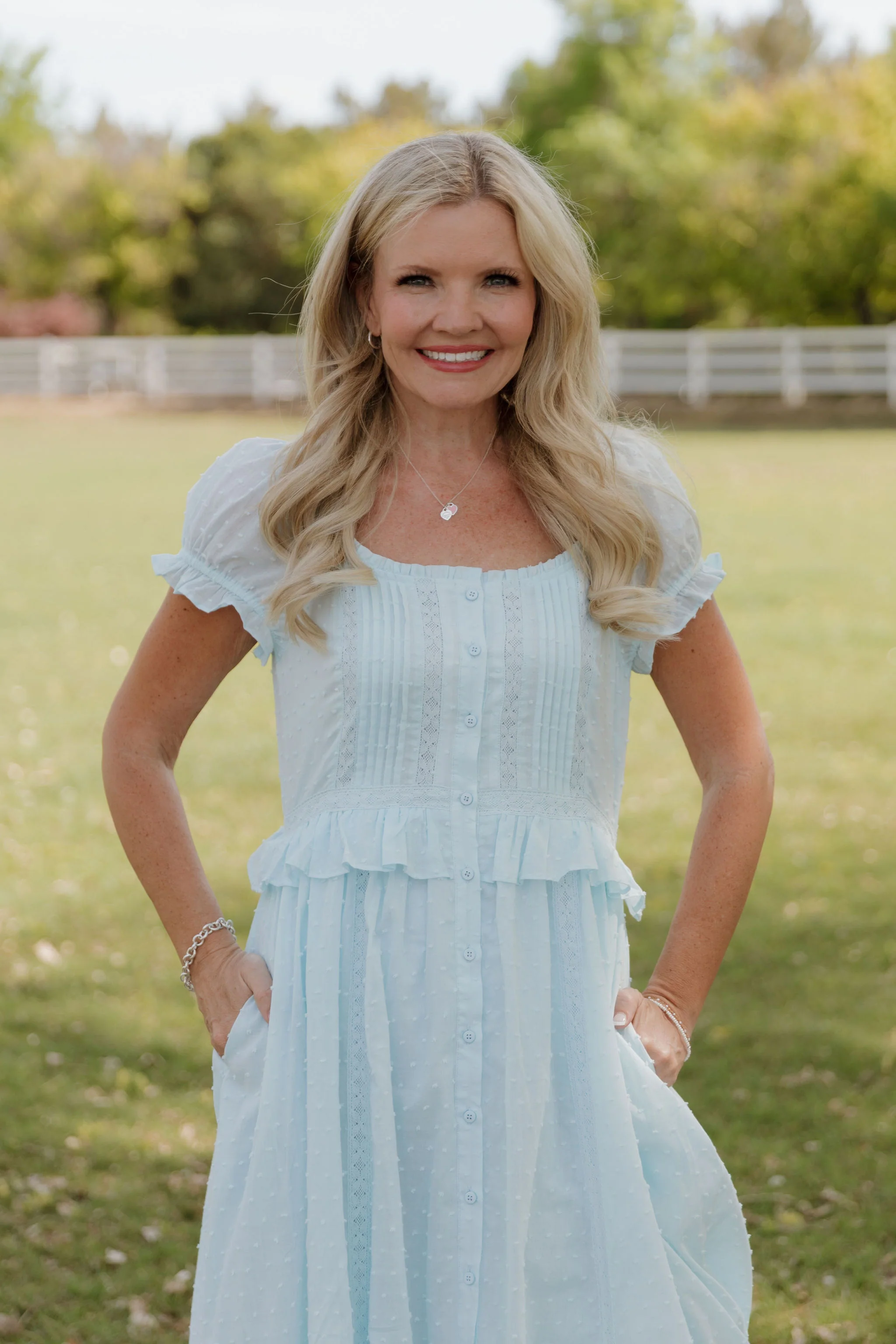 THE BRITTNEY SWISS DOT DRESS IN AIRY BLUE - Image 4