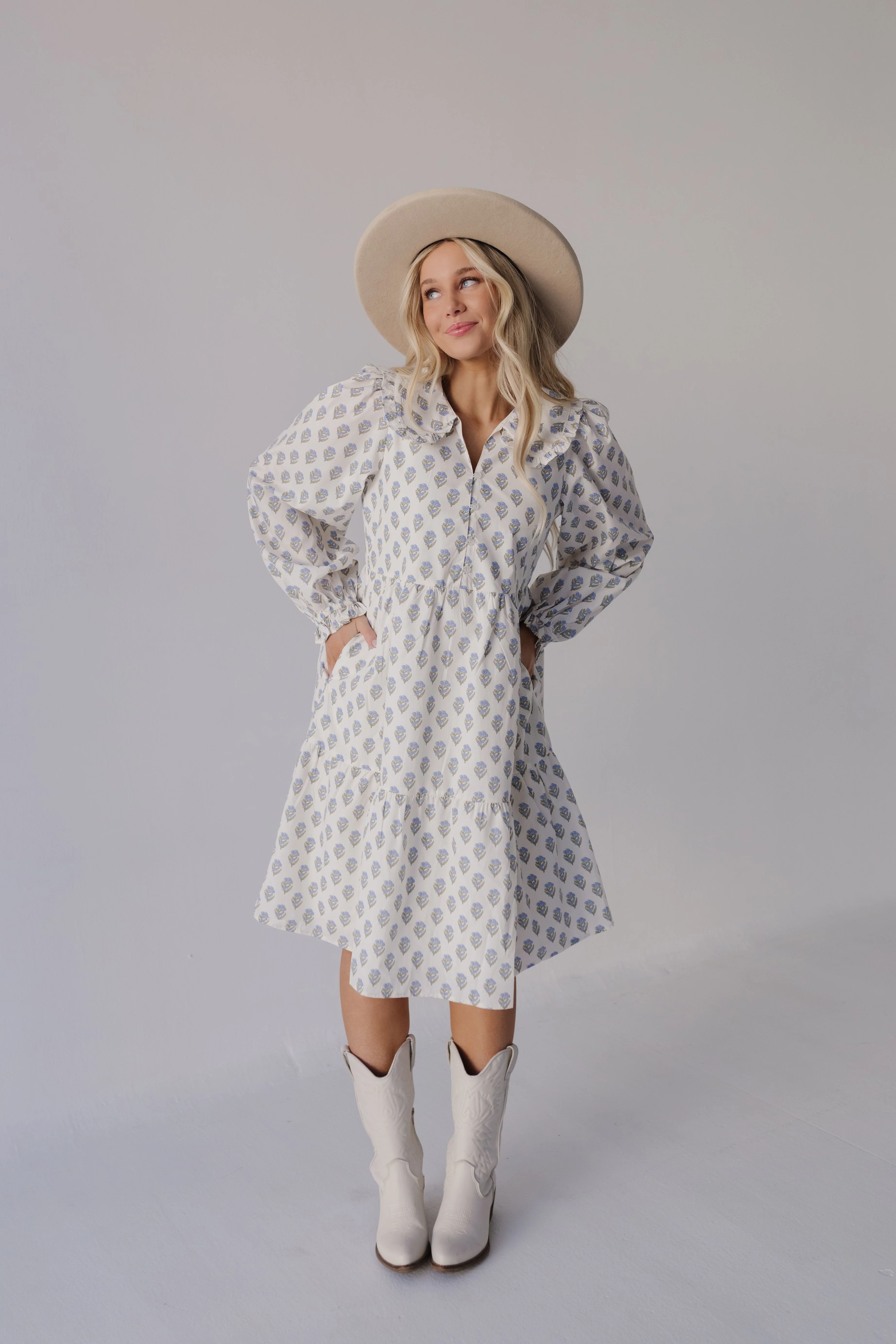 THE BROOKS FLORAL MIDI DRESS IN BLUE - Image 3