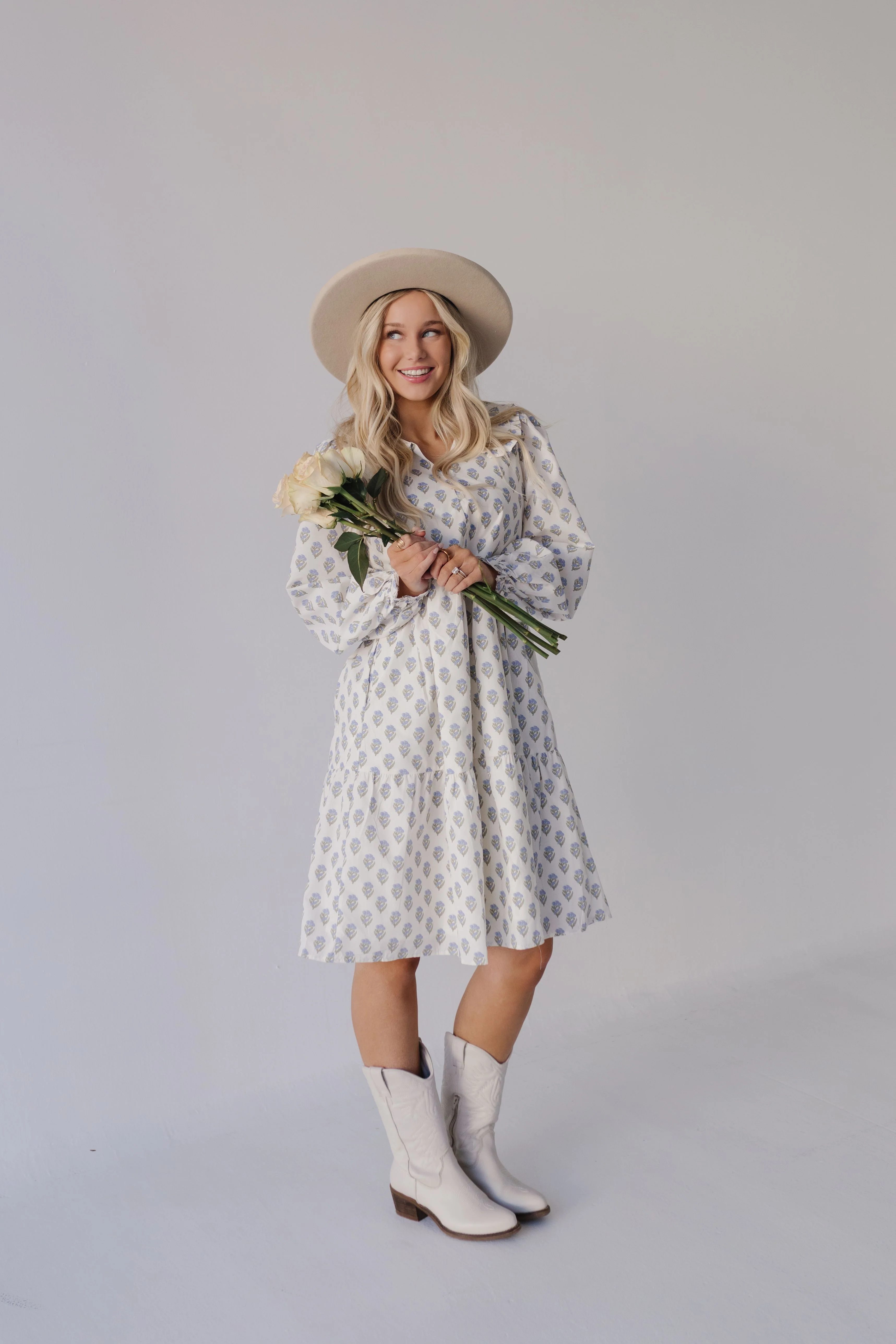 THE BROOKS FLORAL MIDI DRESS IN BLUE - Image 7