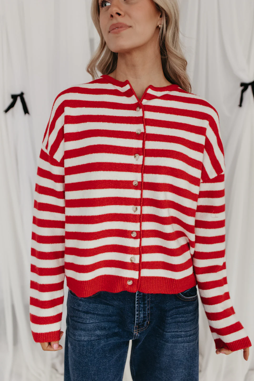 THE CALLIE STRIPED CARDIGAN IN RED - Image 2