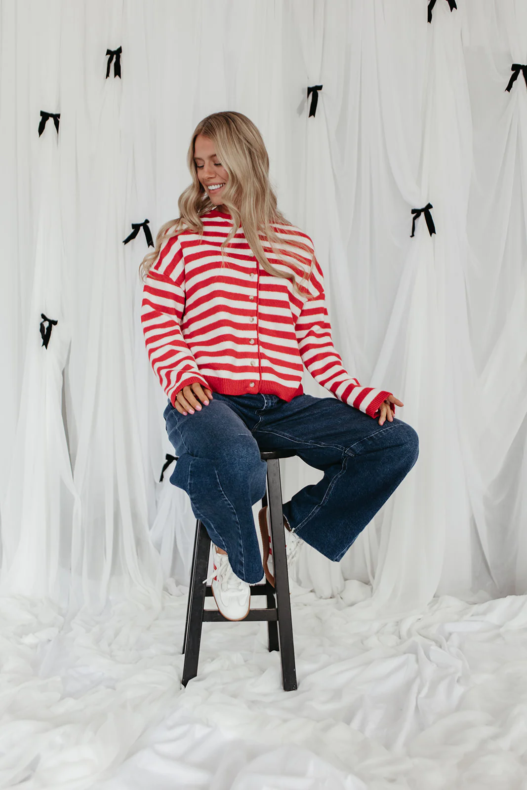 THE CALLIE STRIPED CARDIGAN IN RED - Image 3