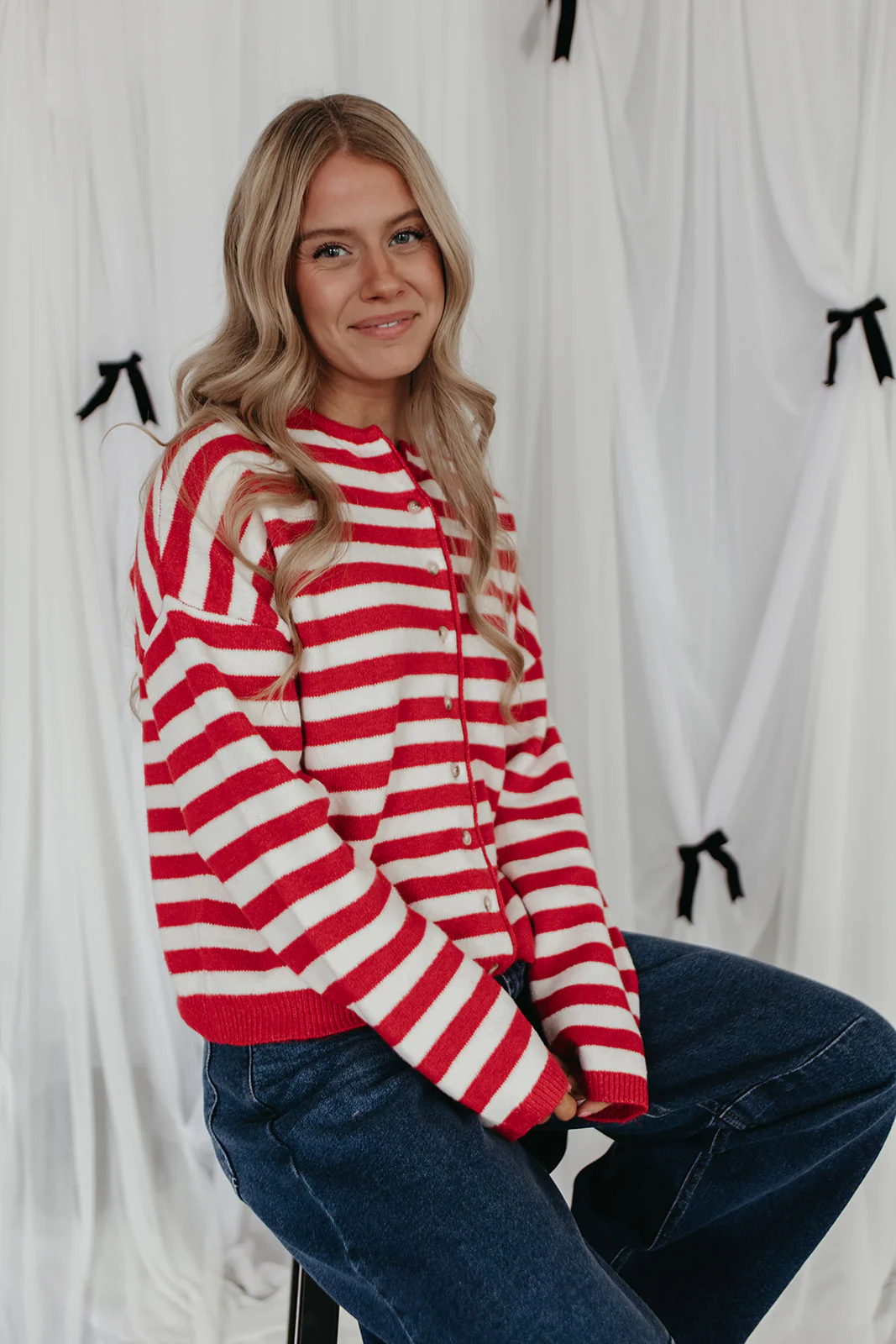 THE CALLIE STRIPED CARDIGAN IN RED - Image 4