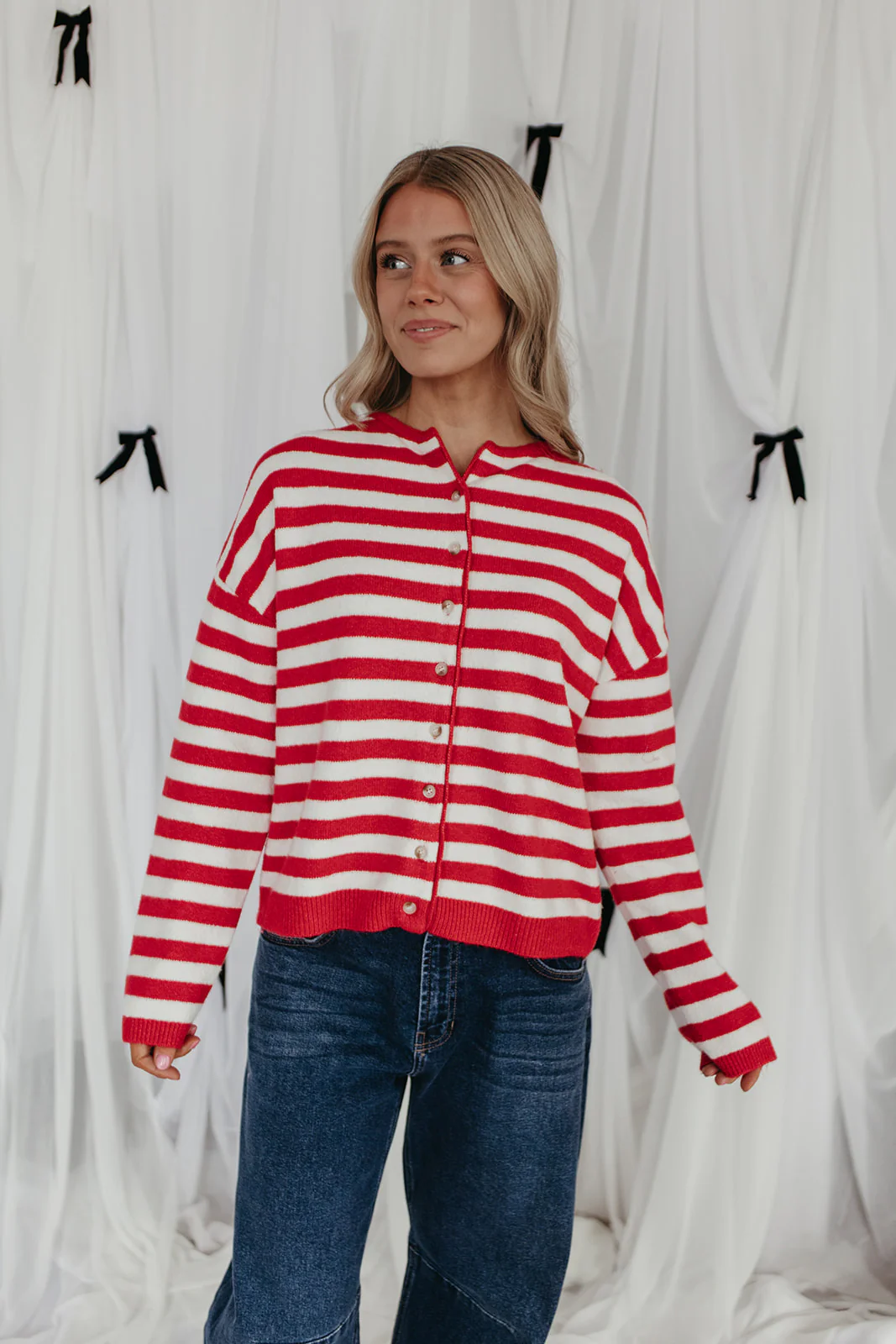 THE CALLIE STRIPED CARDIGAN IN RED - Image 5