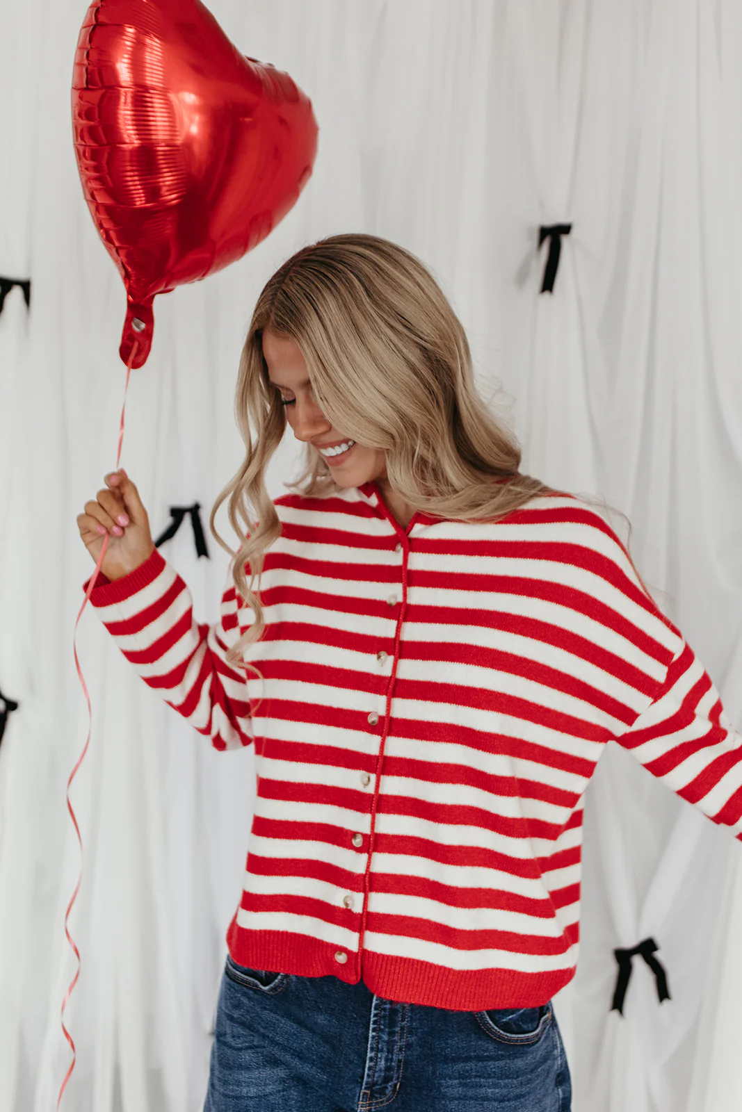 THE CALLIE STRIPED CARDIGAN IN RED - Image 8