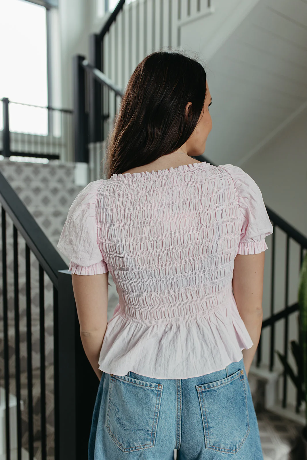 THE CAMILA PUFF SLEEVE SMOCKED TOP IN PINK - Image 5