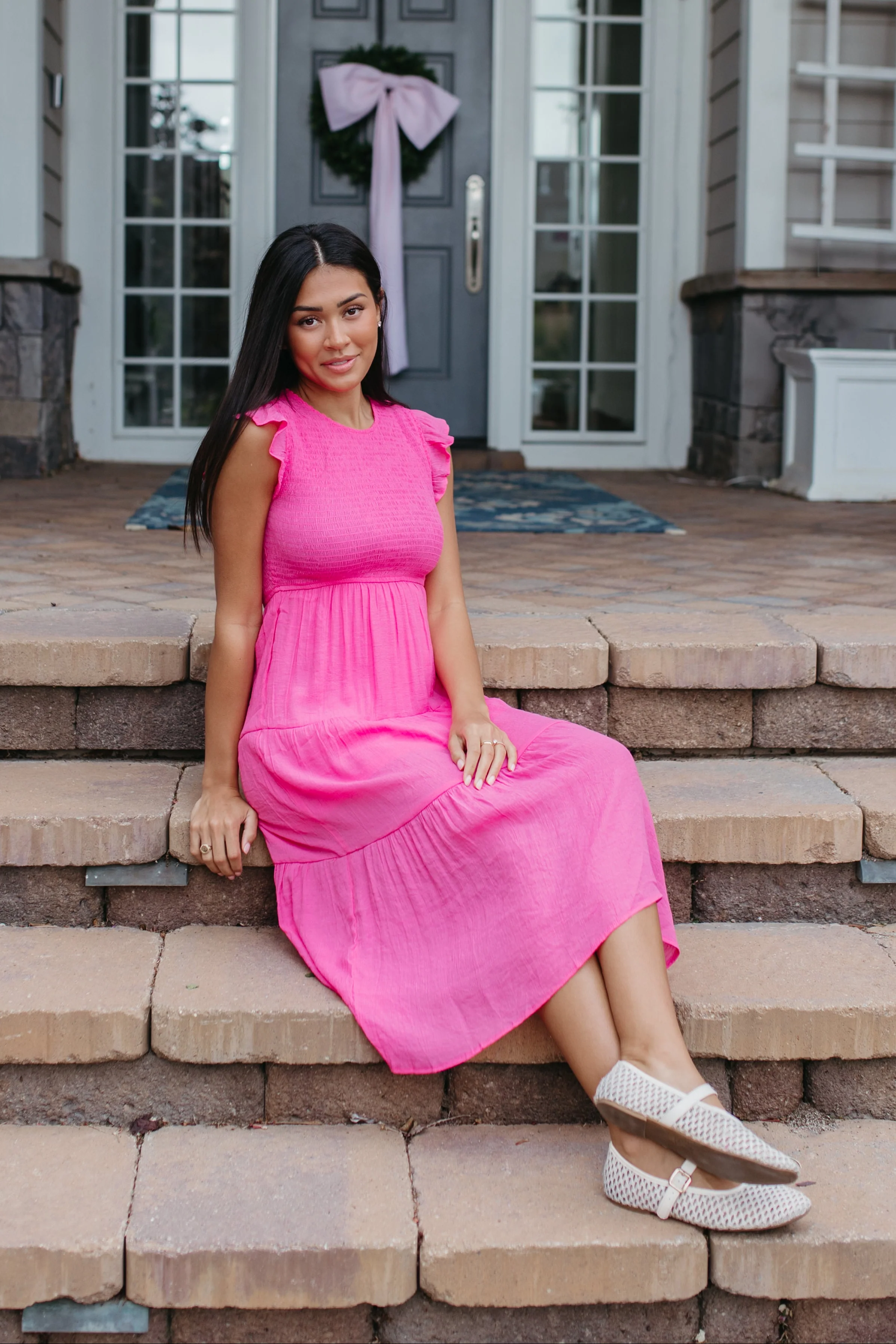THE CAMILLE TIERED DRESS IN HOT PINK - Image 3