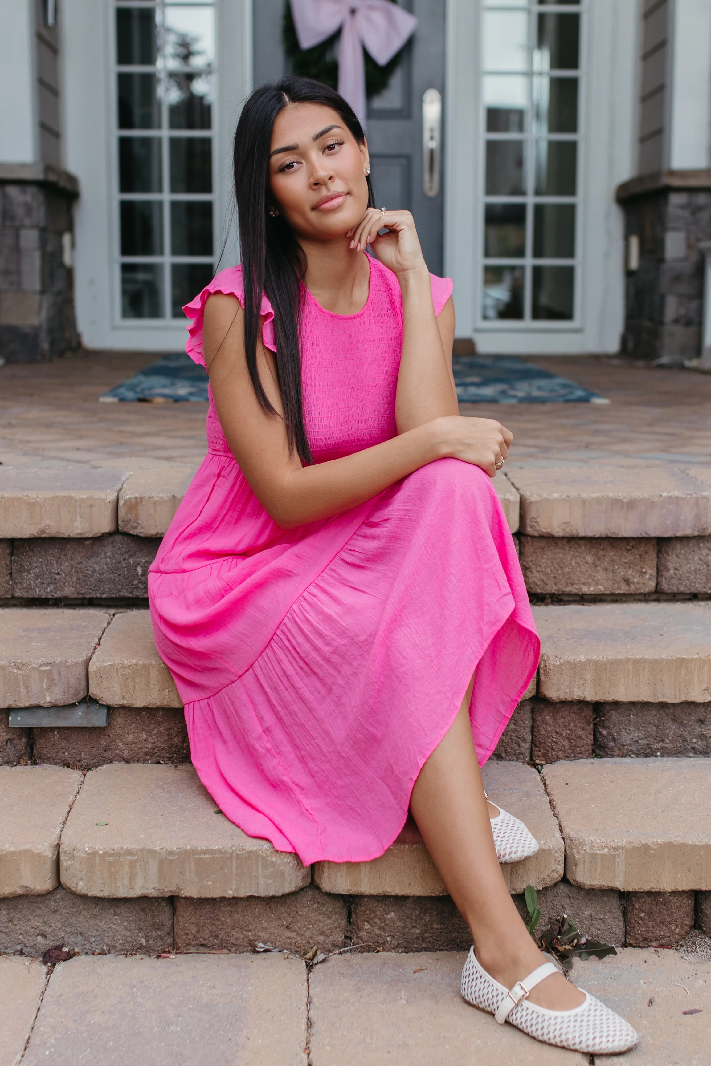 THE CAMILLE TIERED DRESS IN HOT PINK - Image 4