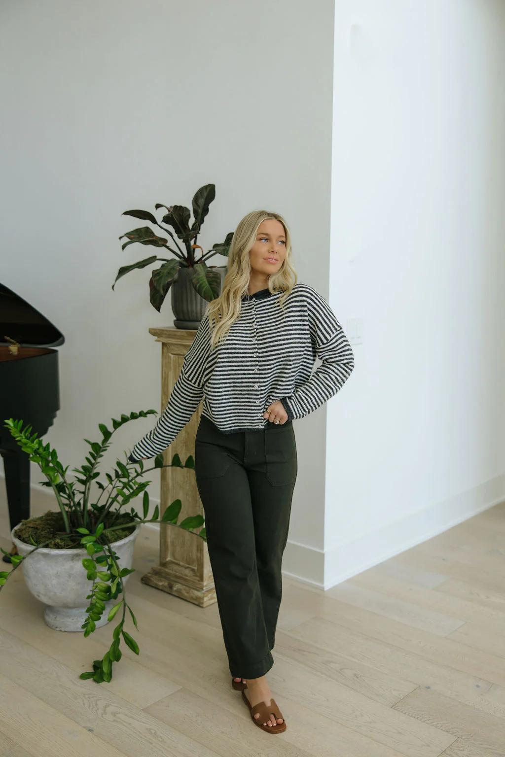 THE CAMPBELL CARDIGAN IN CHARCOAL STRIPE - Image 3