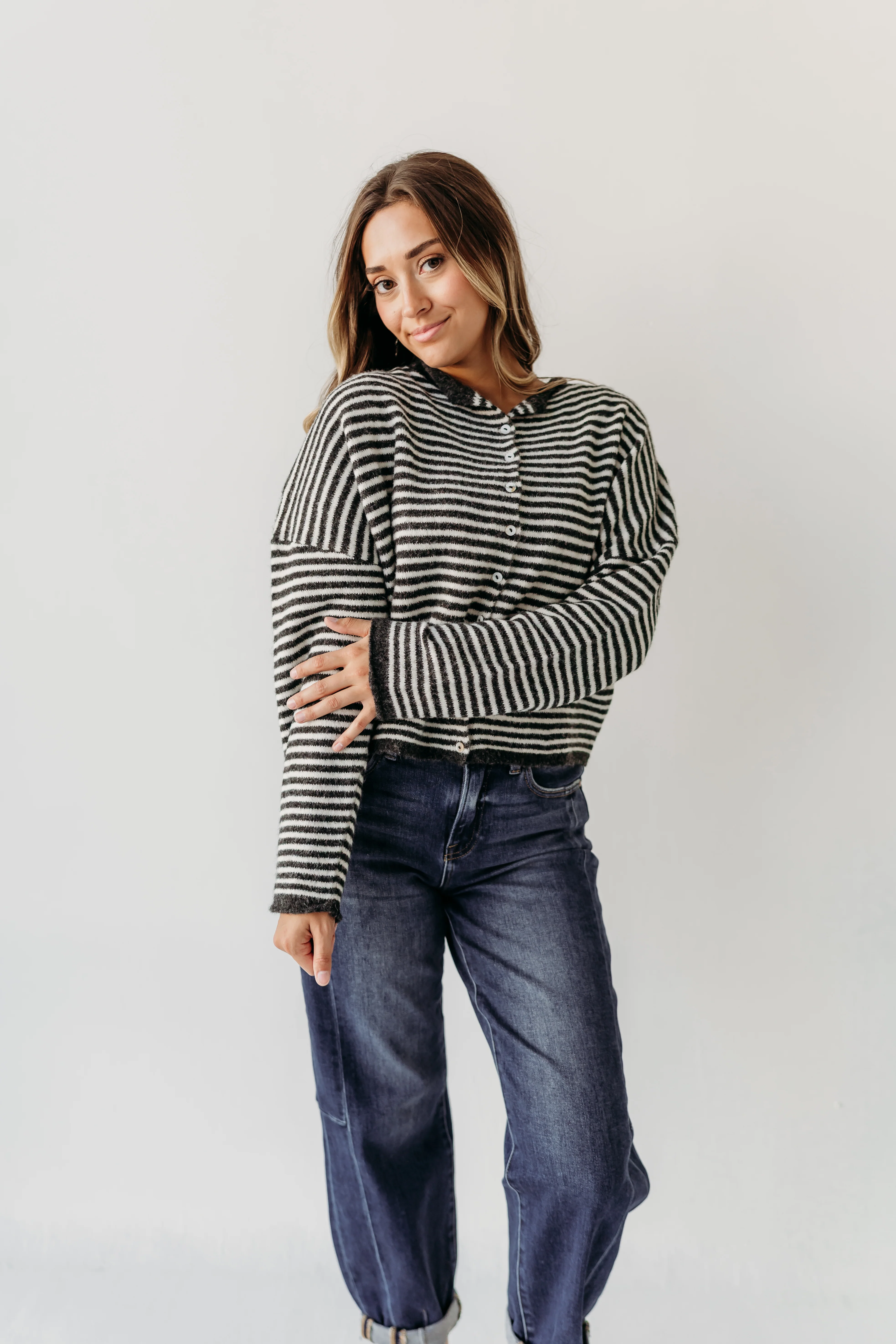 THE CAMPBELL CARDIGAN IN CHARCOAL STRIPE - Image 7